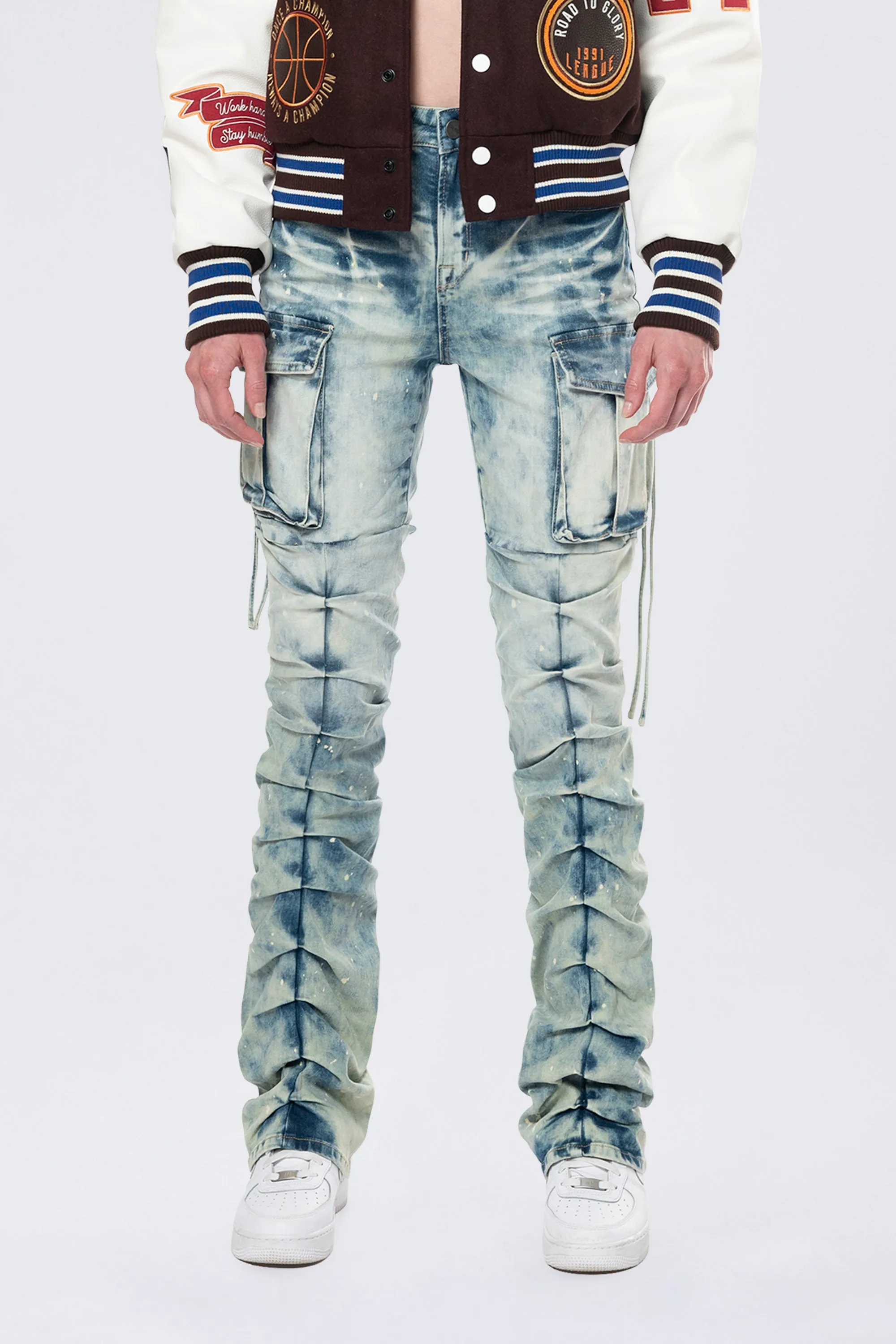 High Rise Cargo Bootcut Jeans - Orion Blue