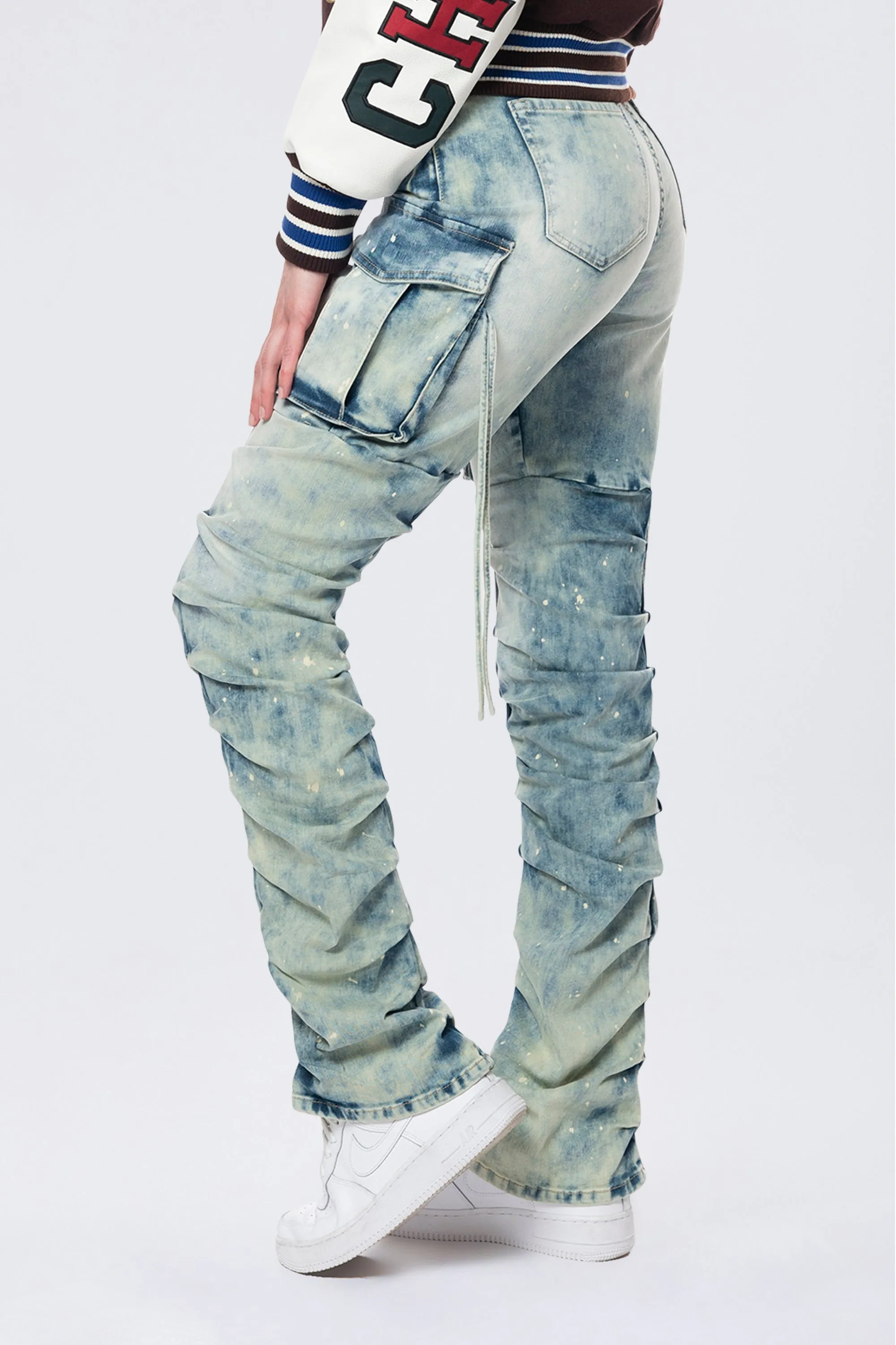 High Rise Cargo Bootcut Jeans - Orion Blue