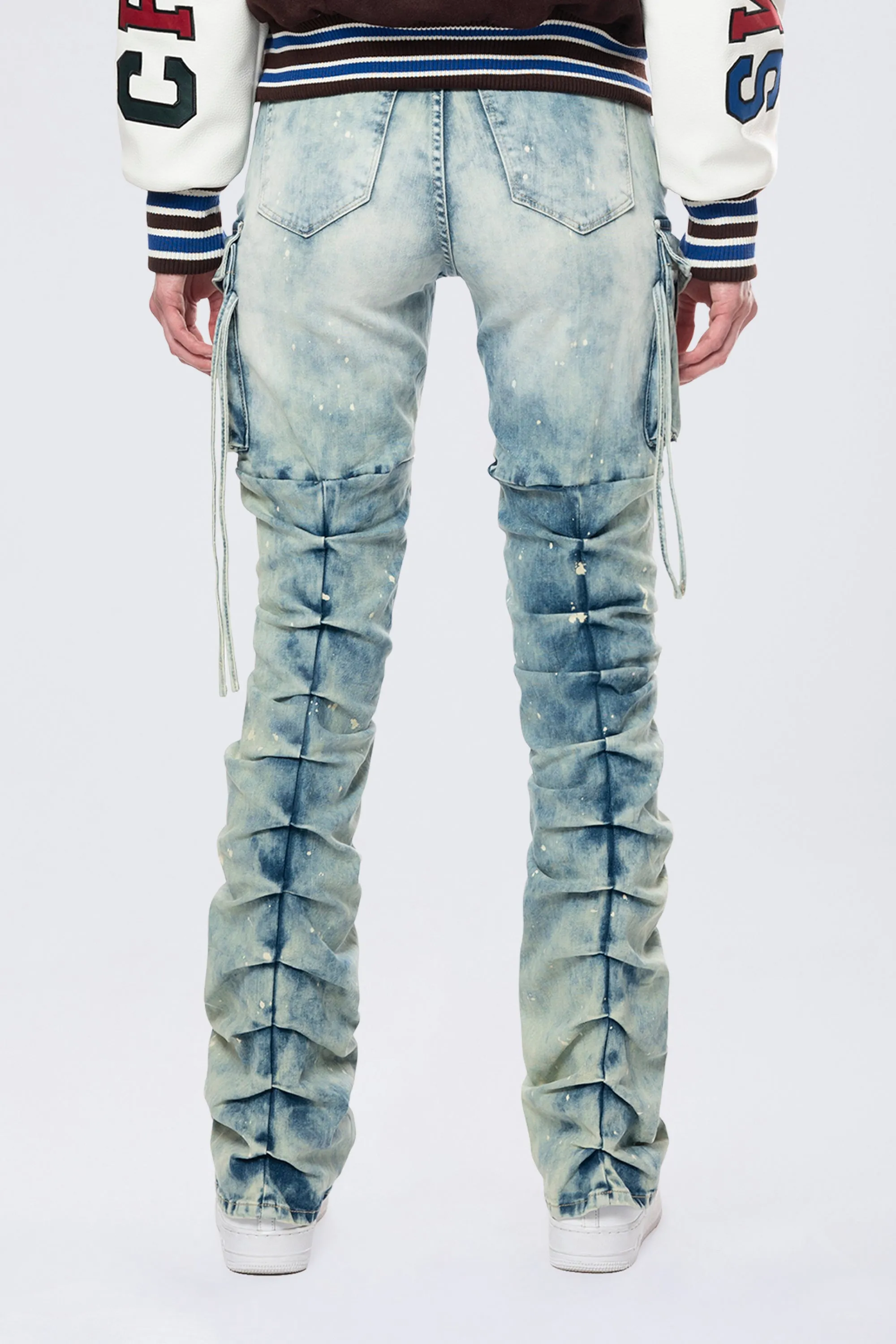 High Rise Cargo Bootcut Jeans - Orion Blue