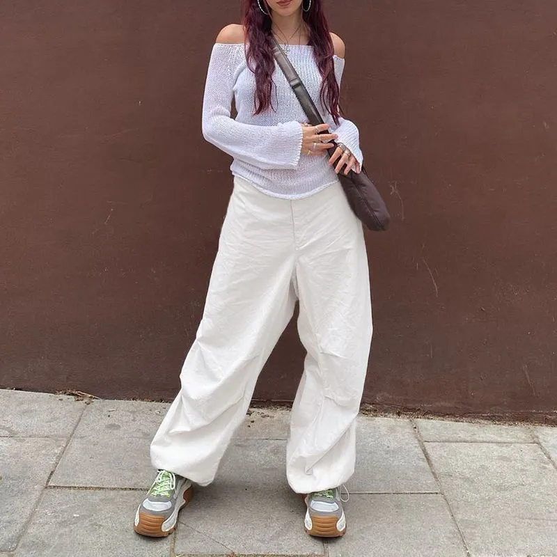 Hiphop Fashion Baggy Boyfriend Cargo Pants Low Rise Trousers