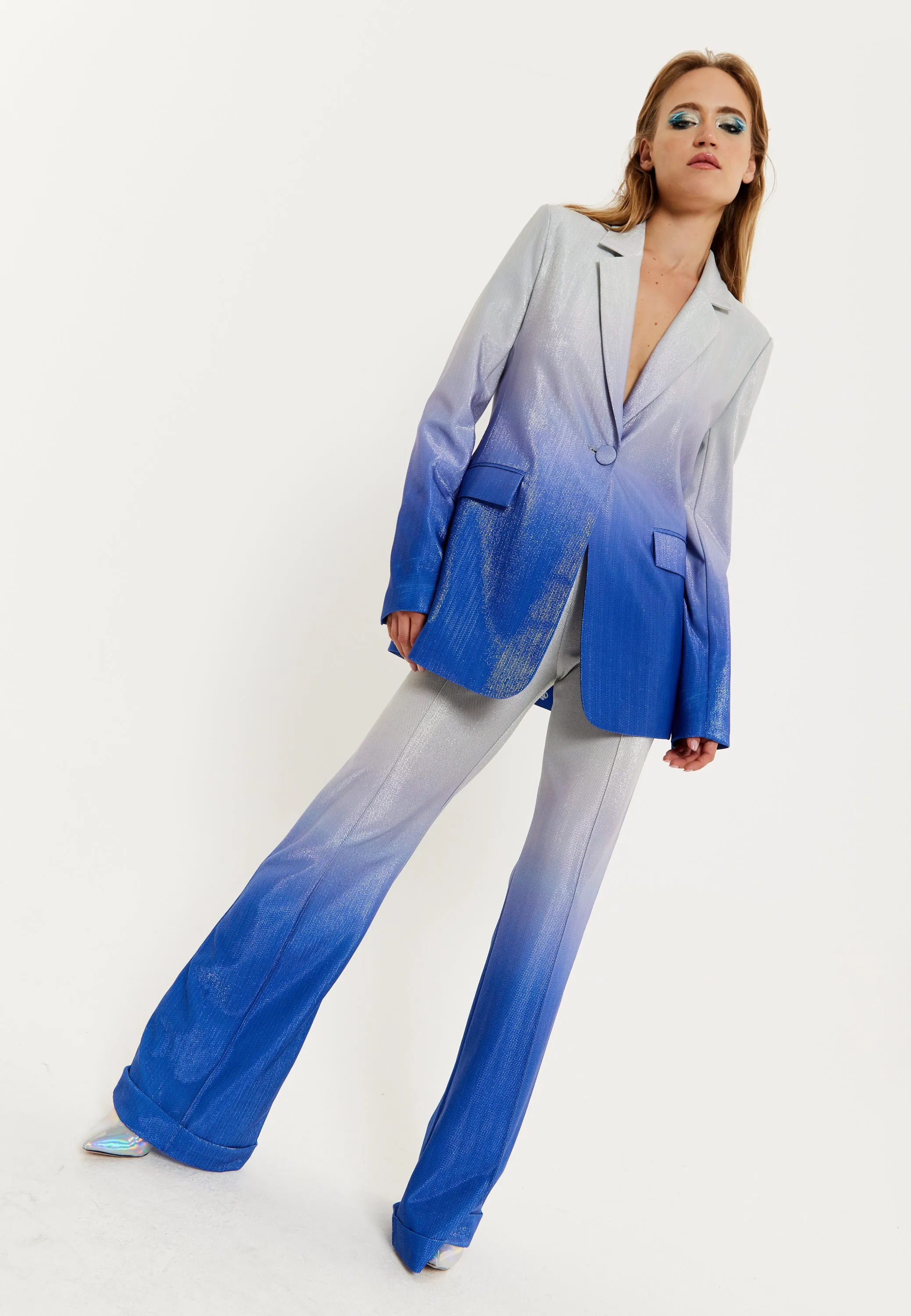 House of Holland Ombre Shimmer Trousers In Blue And Silver