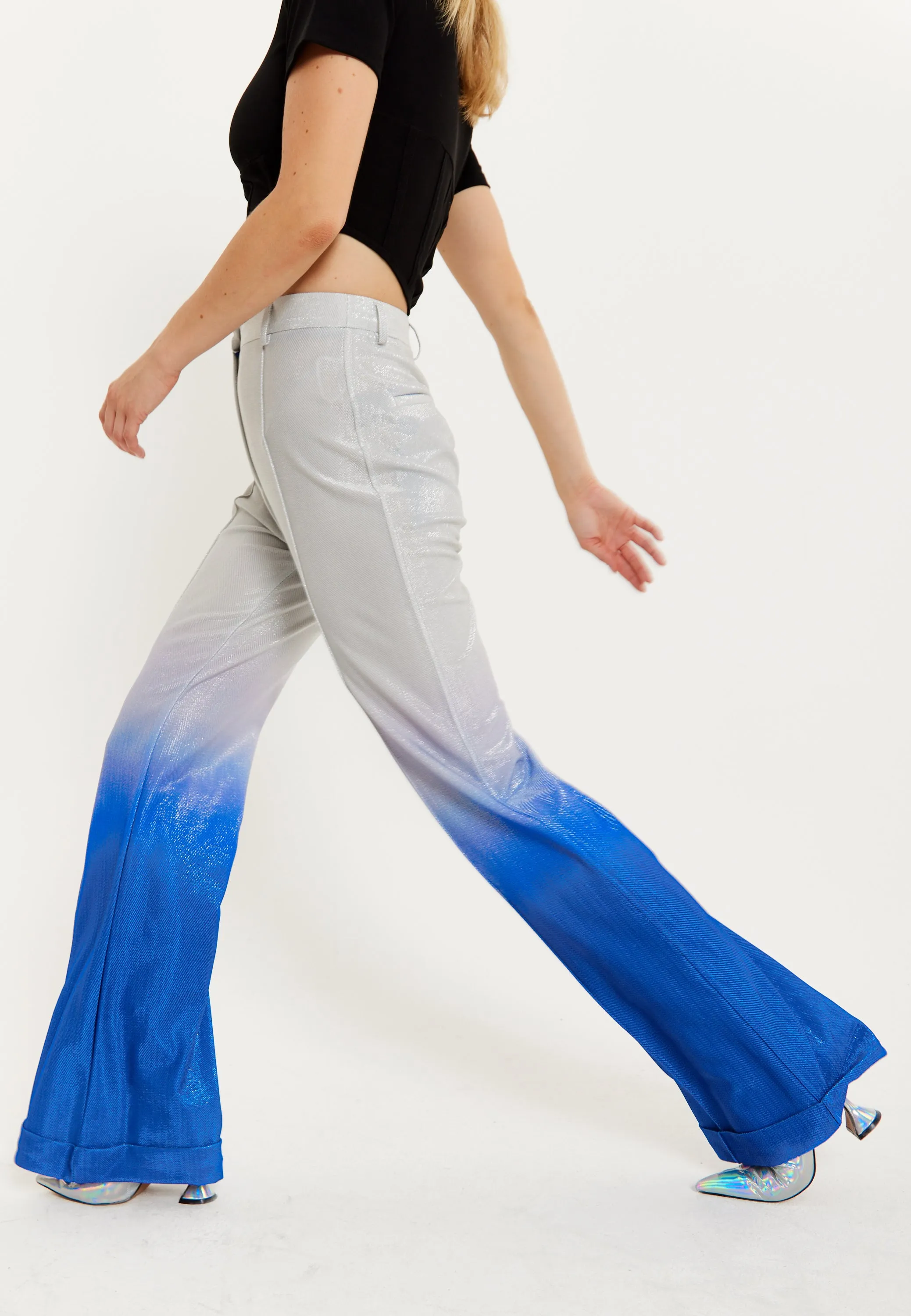 House of Holland Ombre Shimmer Trousers In Blue And Silver