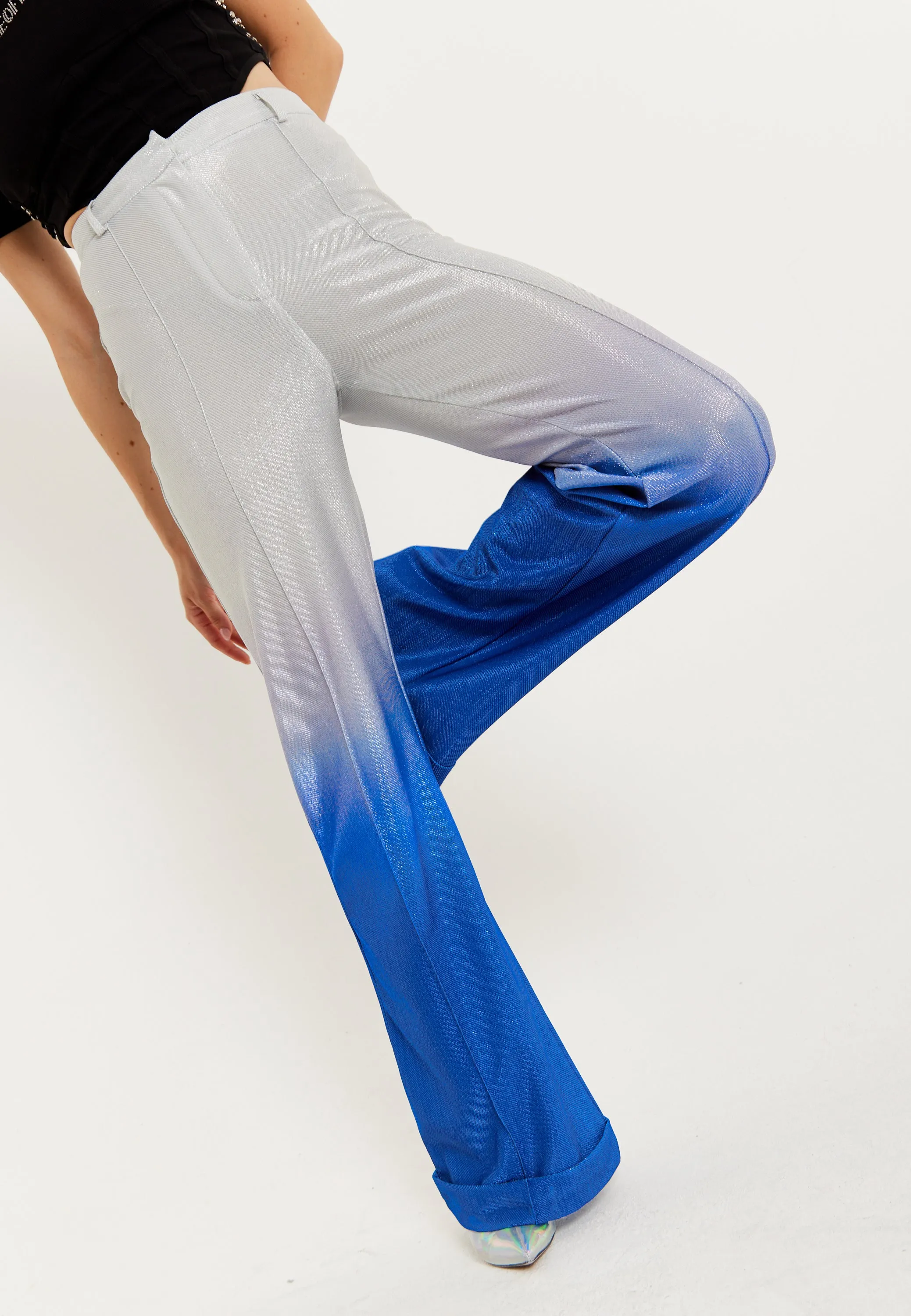 House of Holland Ombre Shimmer Trousers In Blue And Silver