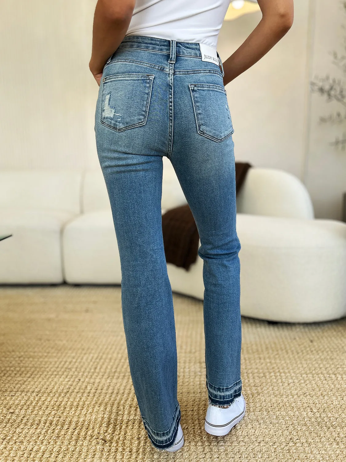 Judy Blue Mid Rise Destroyed Hem Distressed Jeans