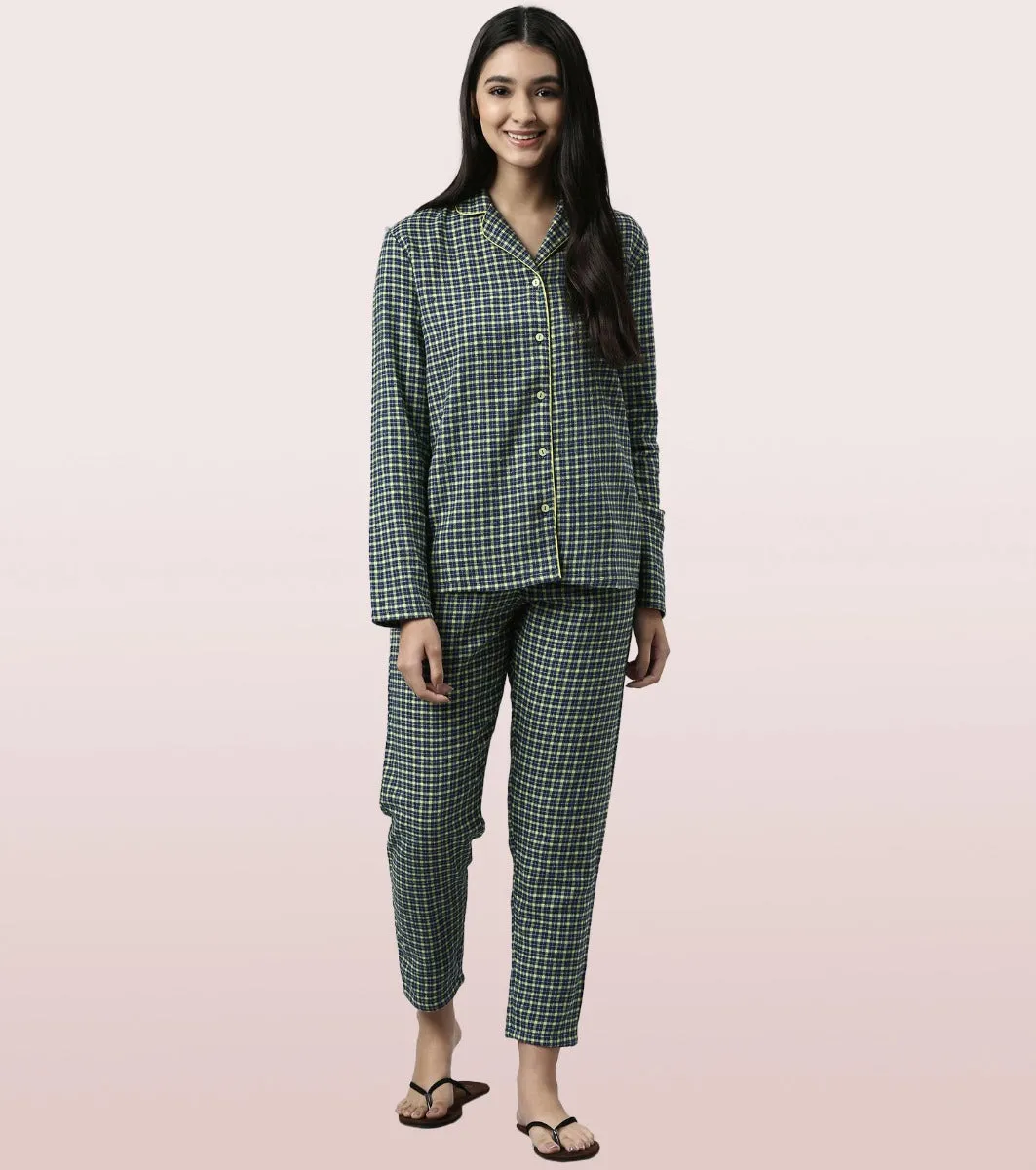 Lazy Pant Set | Cotton Flannel Woven Shirt And Pant Set