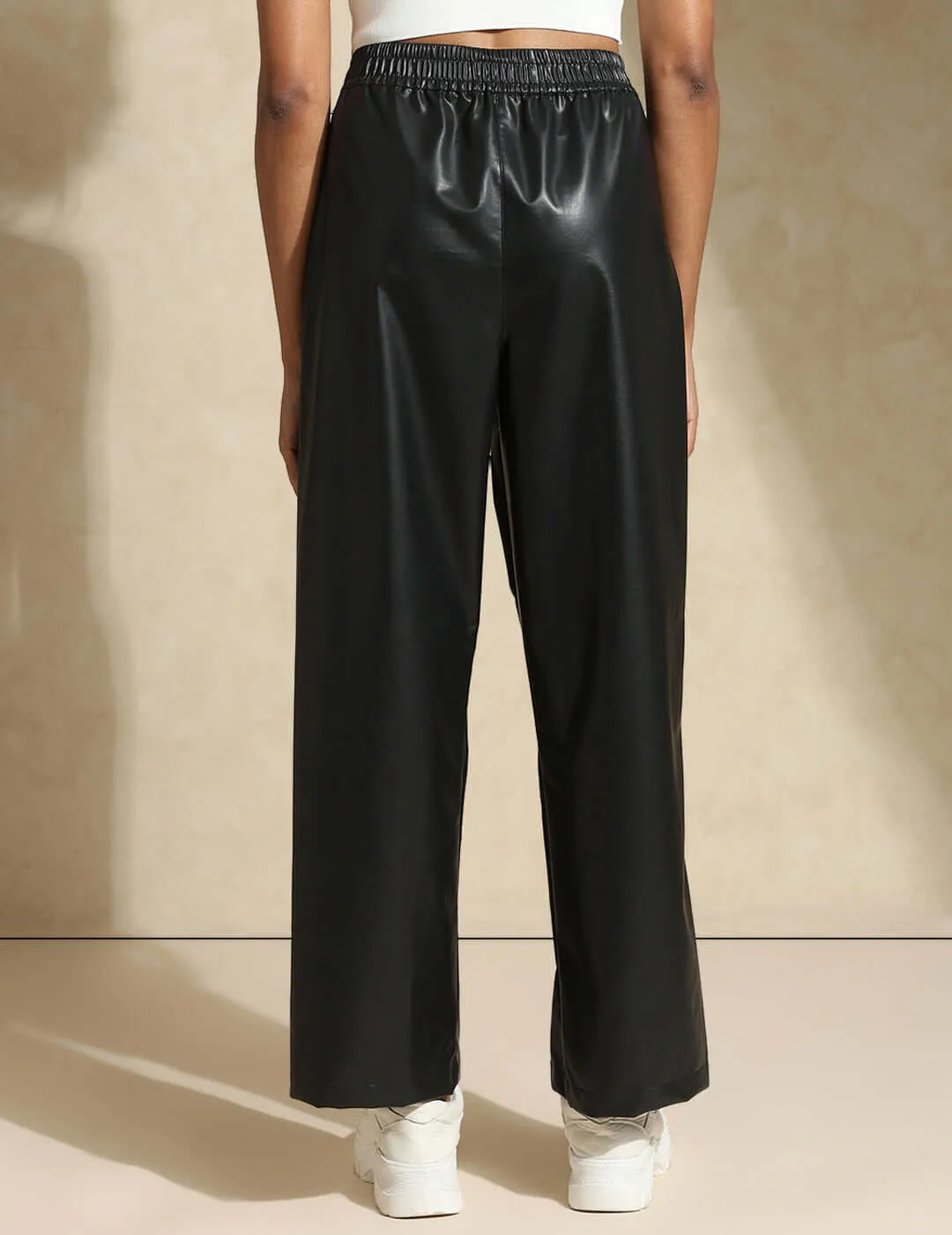 Leather Straight Fit Trousers Black