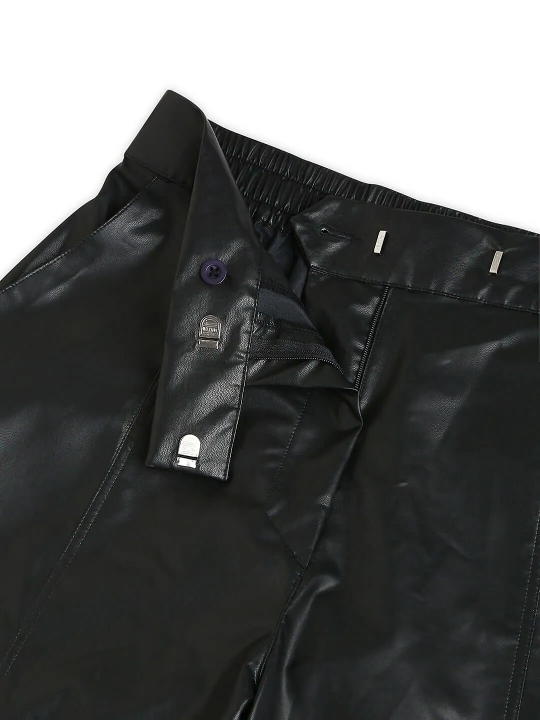 Leather Straight Fit Trousers Black