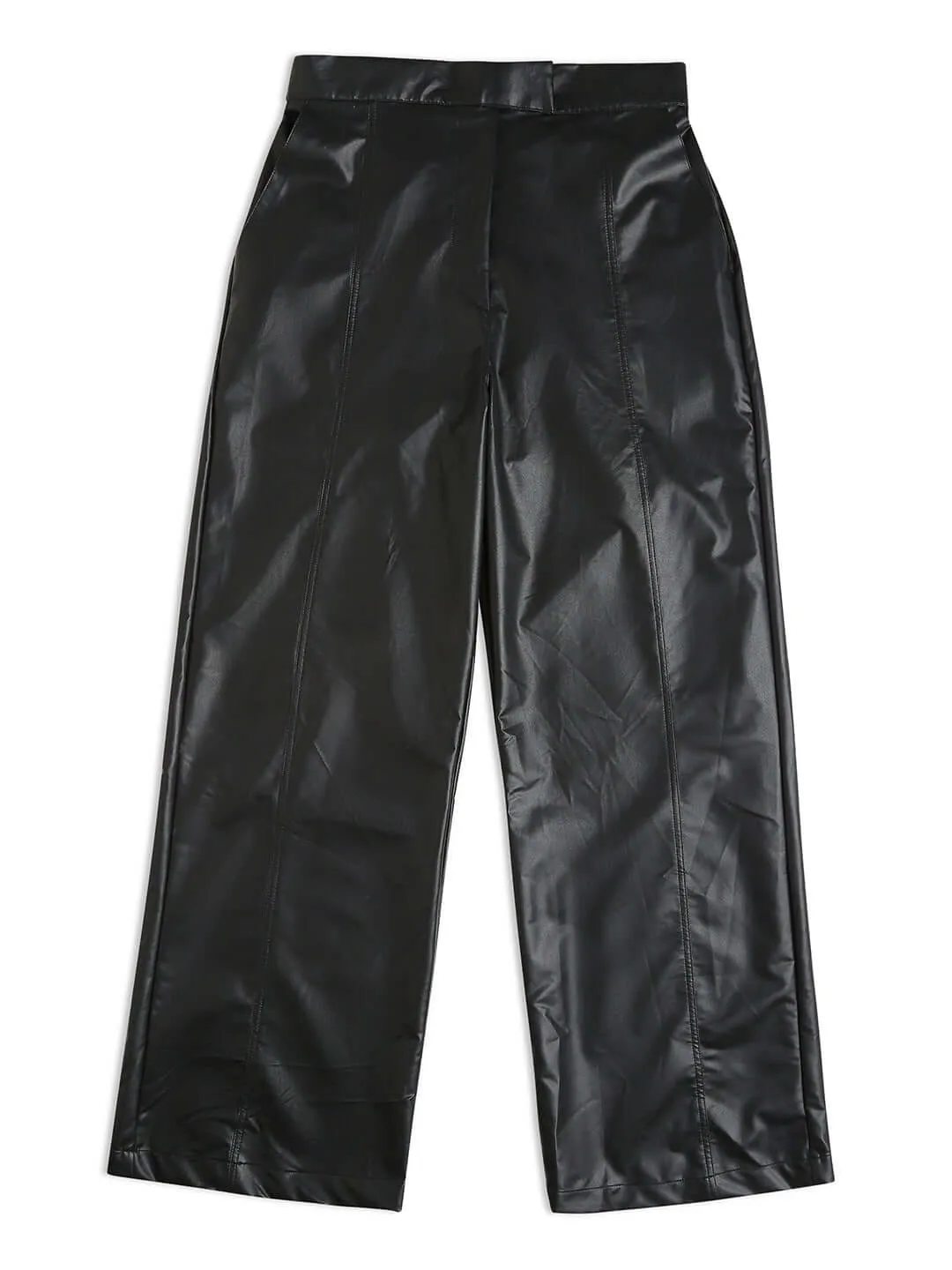 Leather Straight Fit Trousers Black