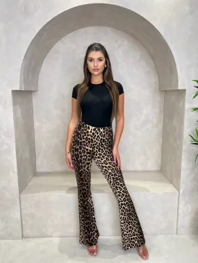 Leopard Print Slinky Flared Trousers