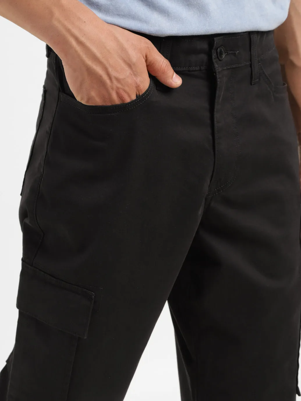 Men's Black Loose Fit Cargo Trousers