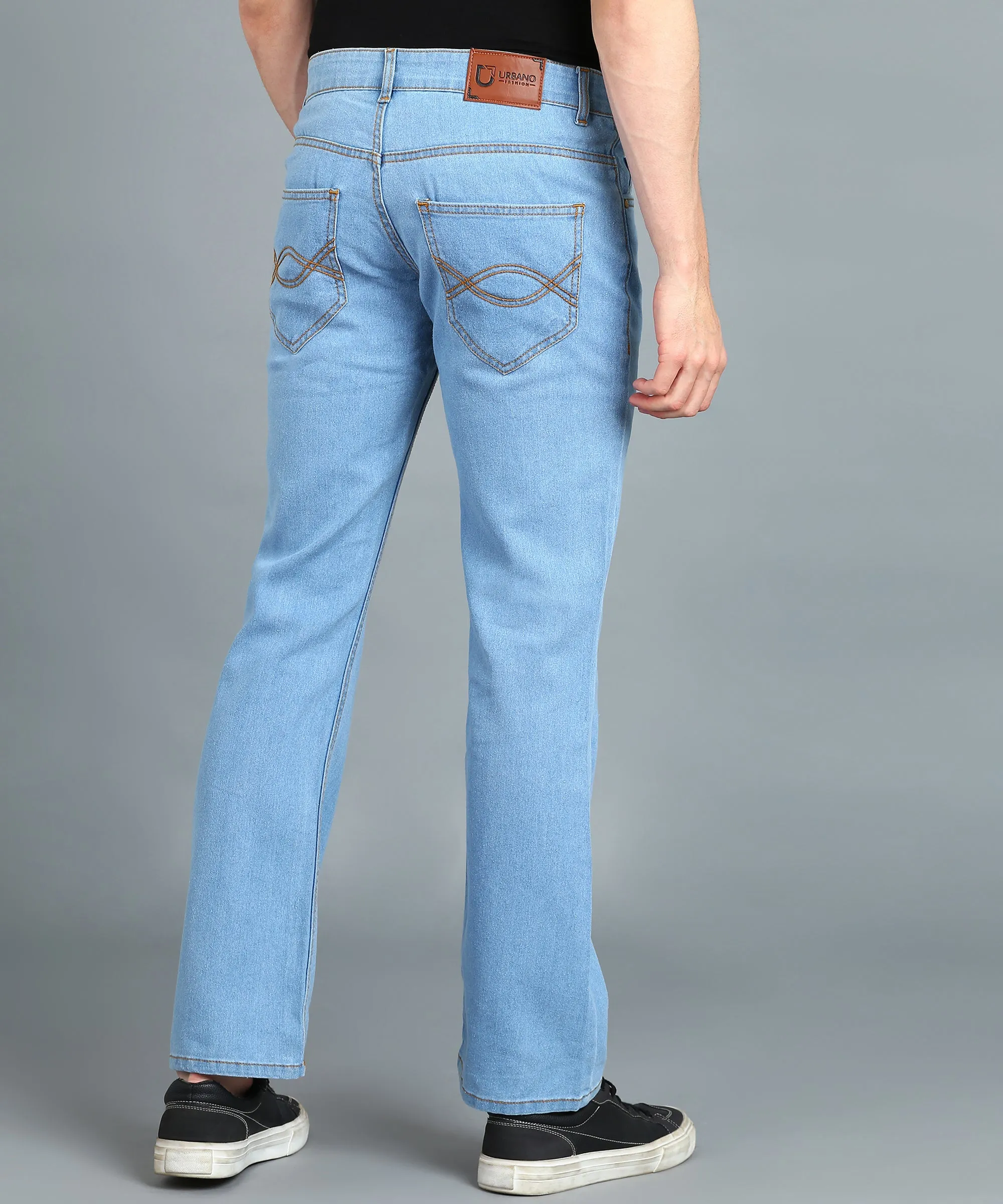 Men's Ice Blue Washed Bootcut Jeans Stretchable