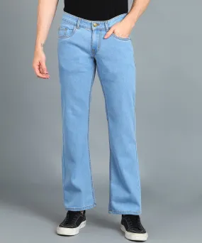 Men's Ice Blue Washed Bootcut Jeans Stretchable