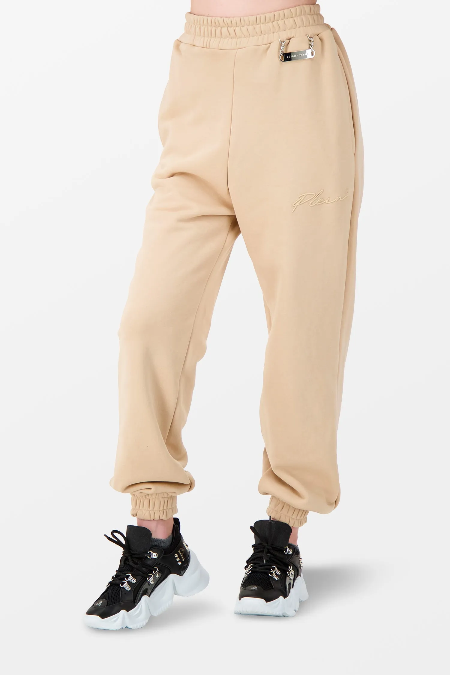 Philipp Plein Beige Embroidery Signature Trousers