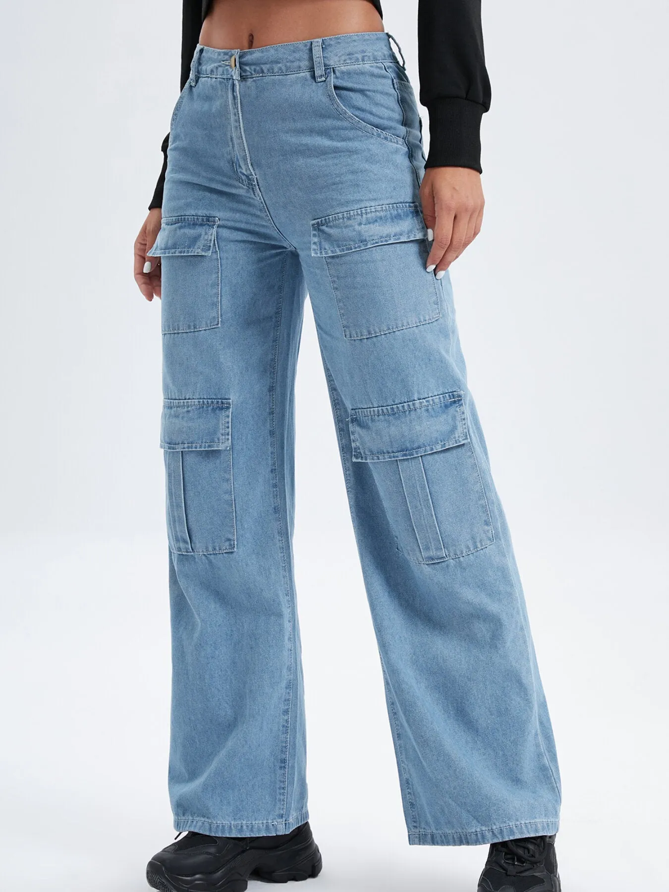 Pocket Button Front Straight Leg Jeans