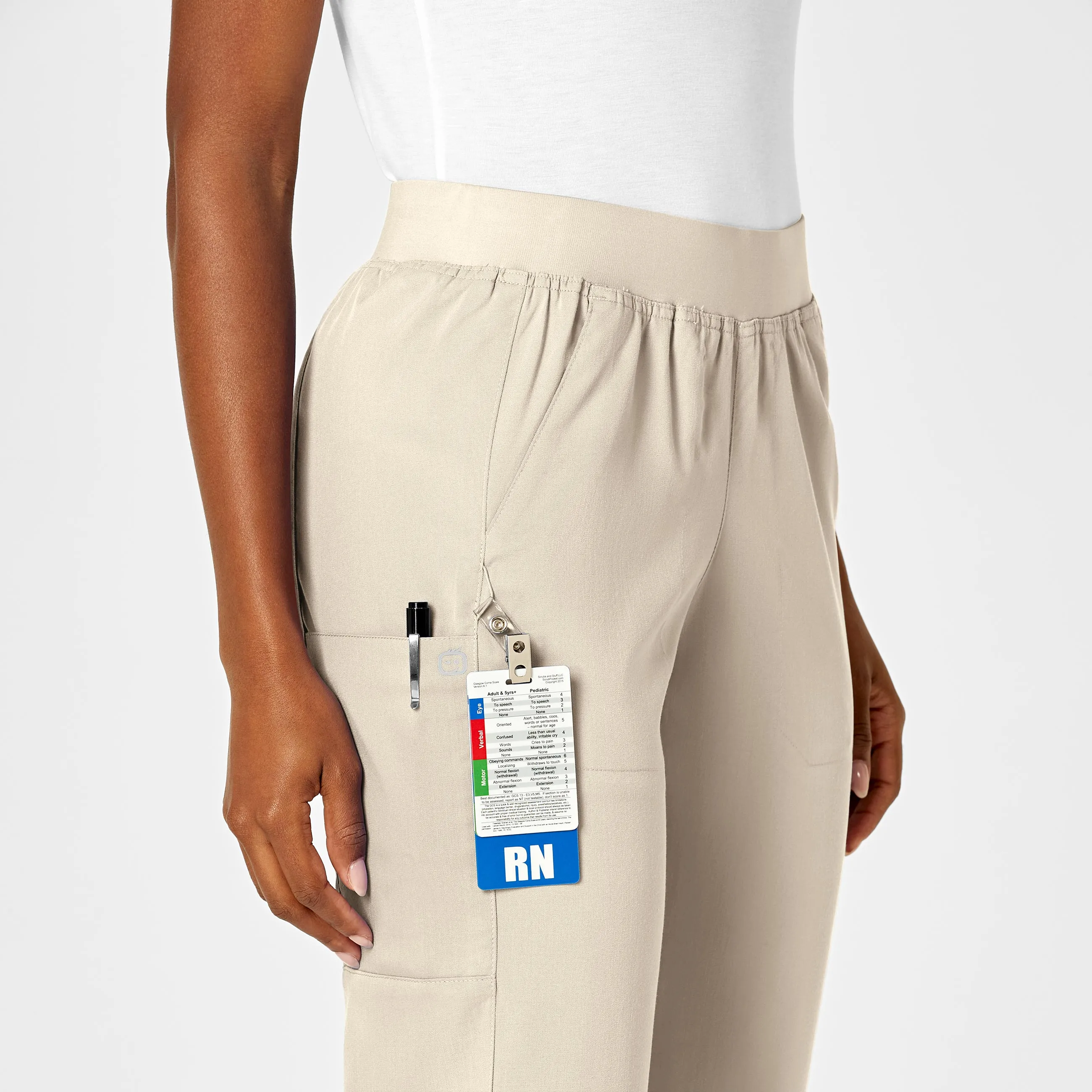 PRO Women's Knit Waist Cargo Scrub Pant - Khaki