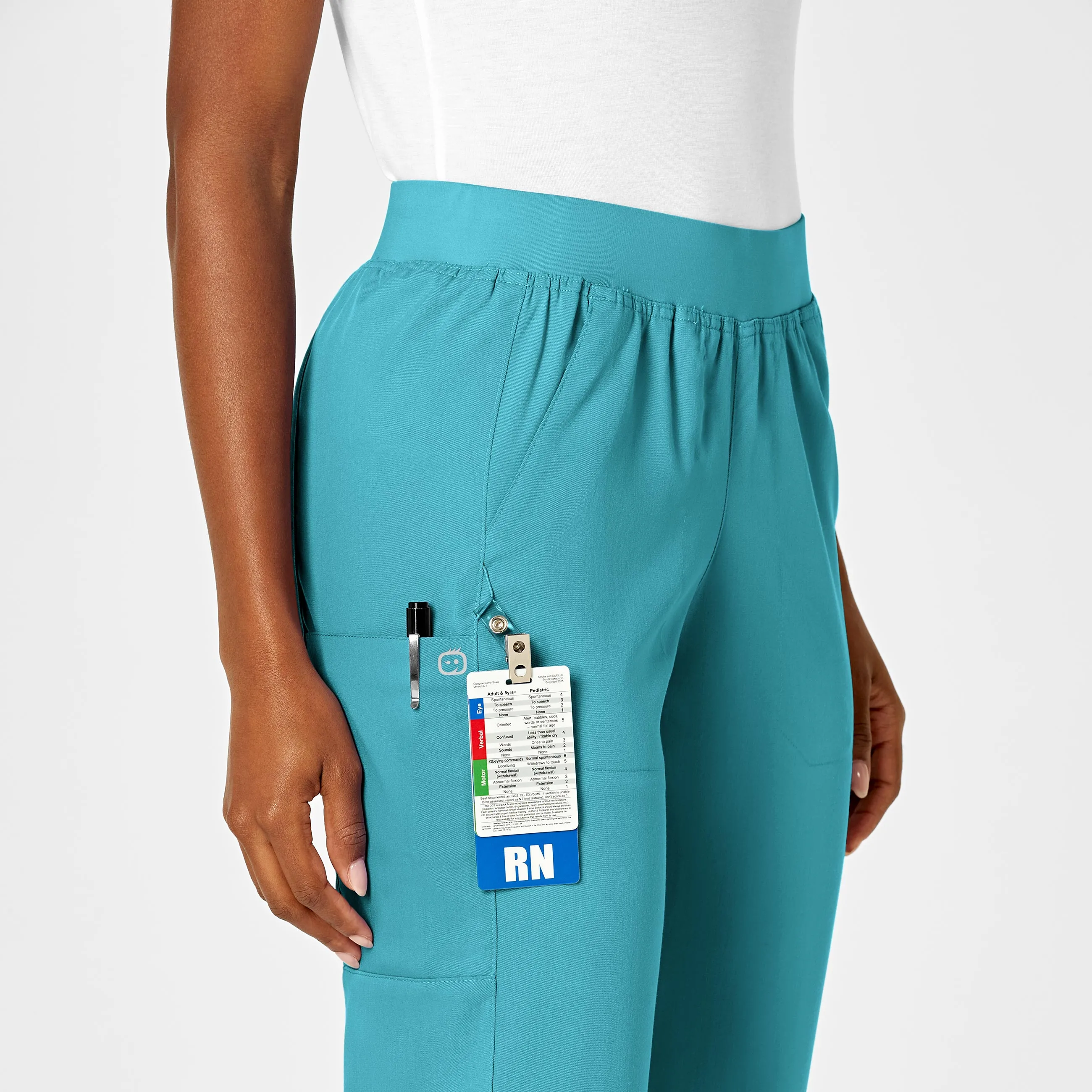 PRO Women's Knit Waist Cargo Scrub Pant - Teal Blue