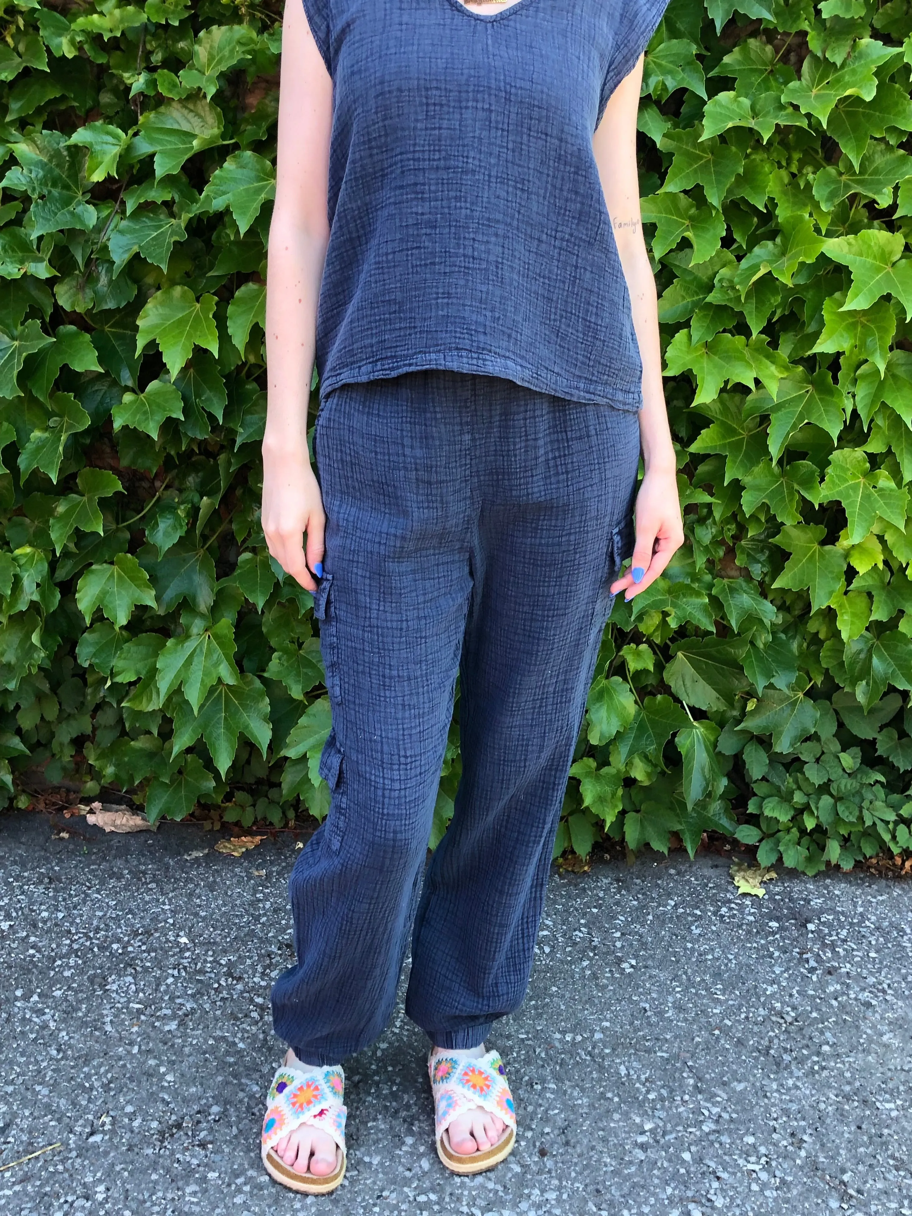 RD Carle Gauze Cargo Pant (Blue)