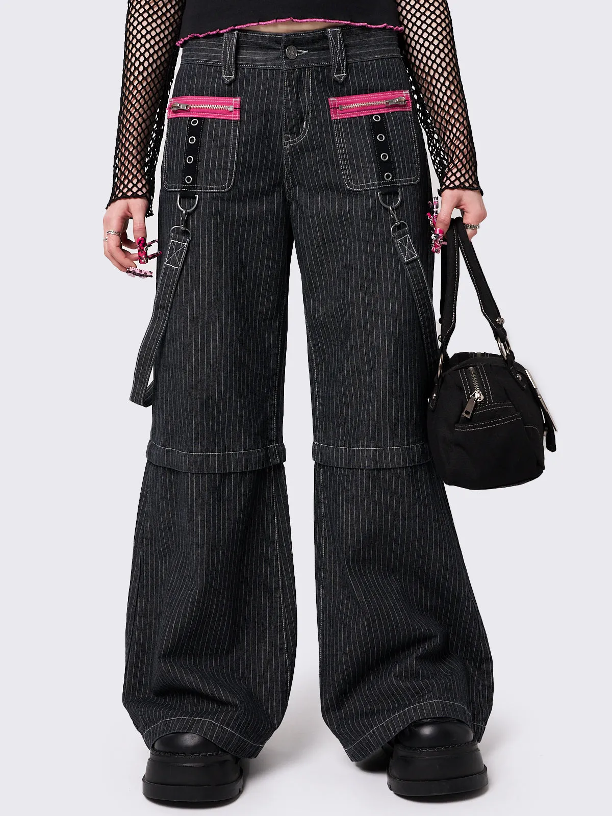 Rebellious Pinstripe Wide Leg Jeans