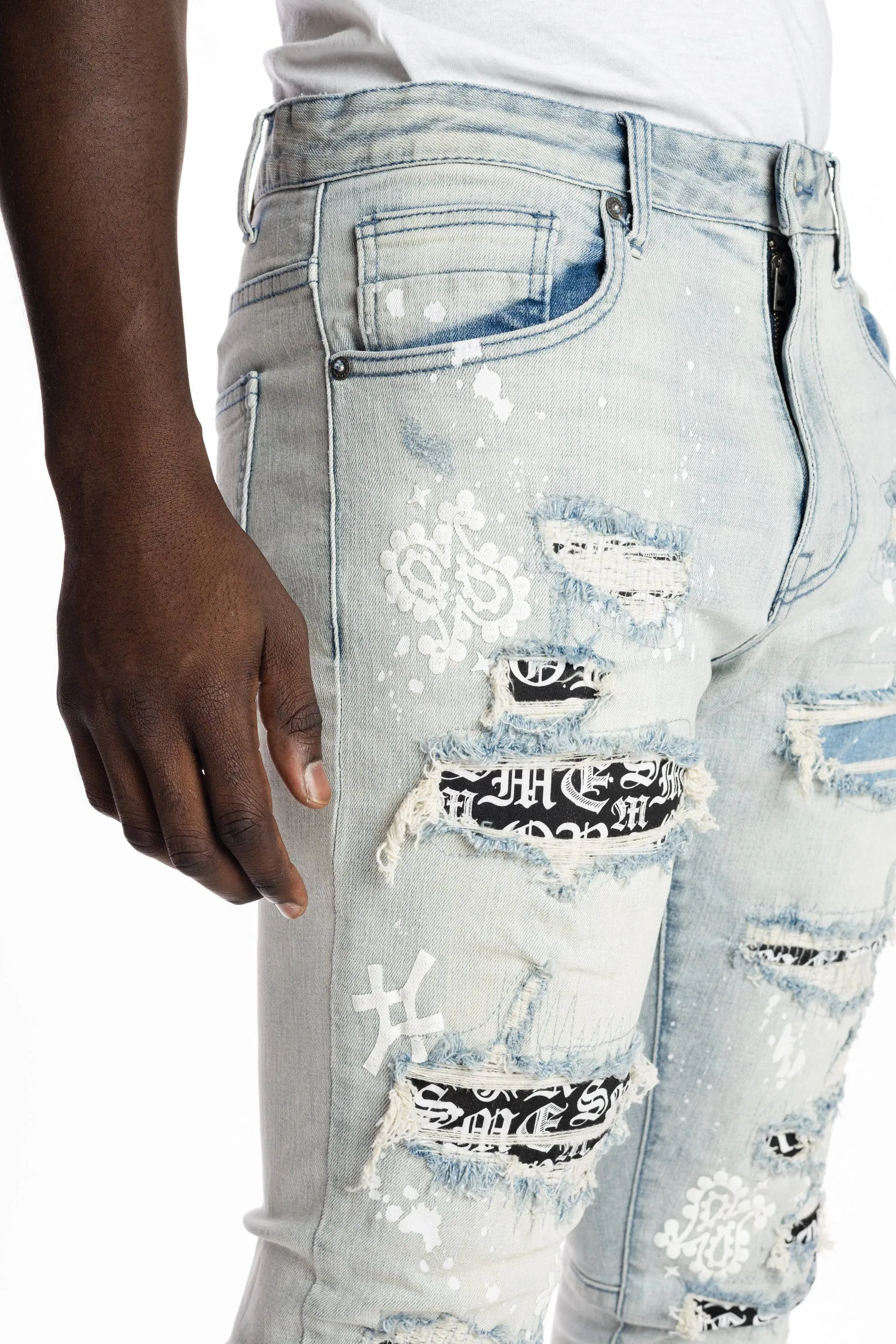 Rip And Repair Fashion Jeans - Hazy Blue