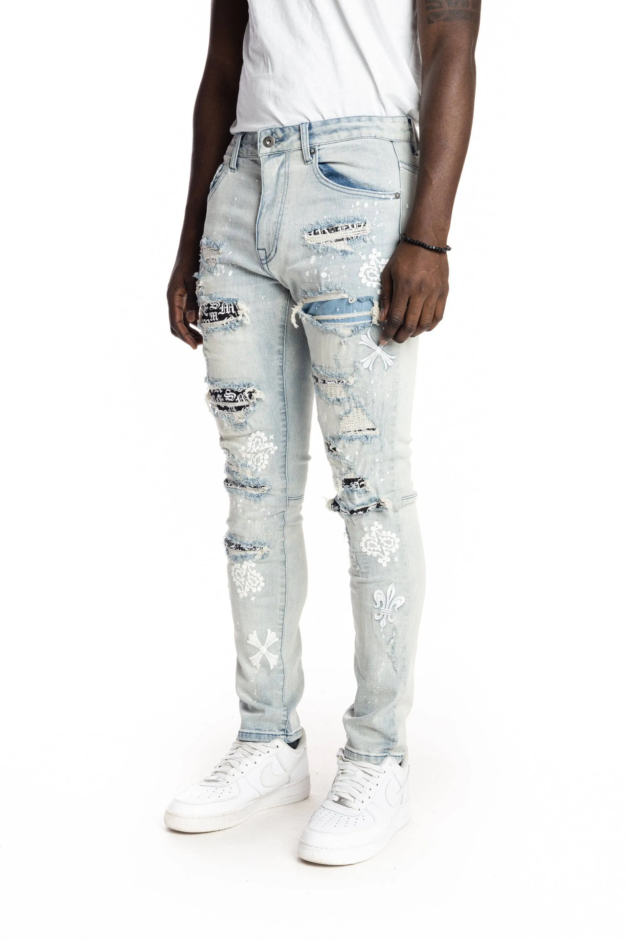 Rip And Repair Fashion Jeans - Hazy Blue