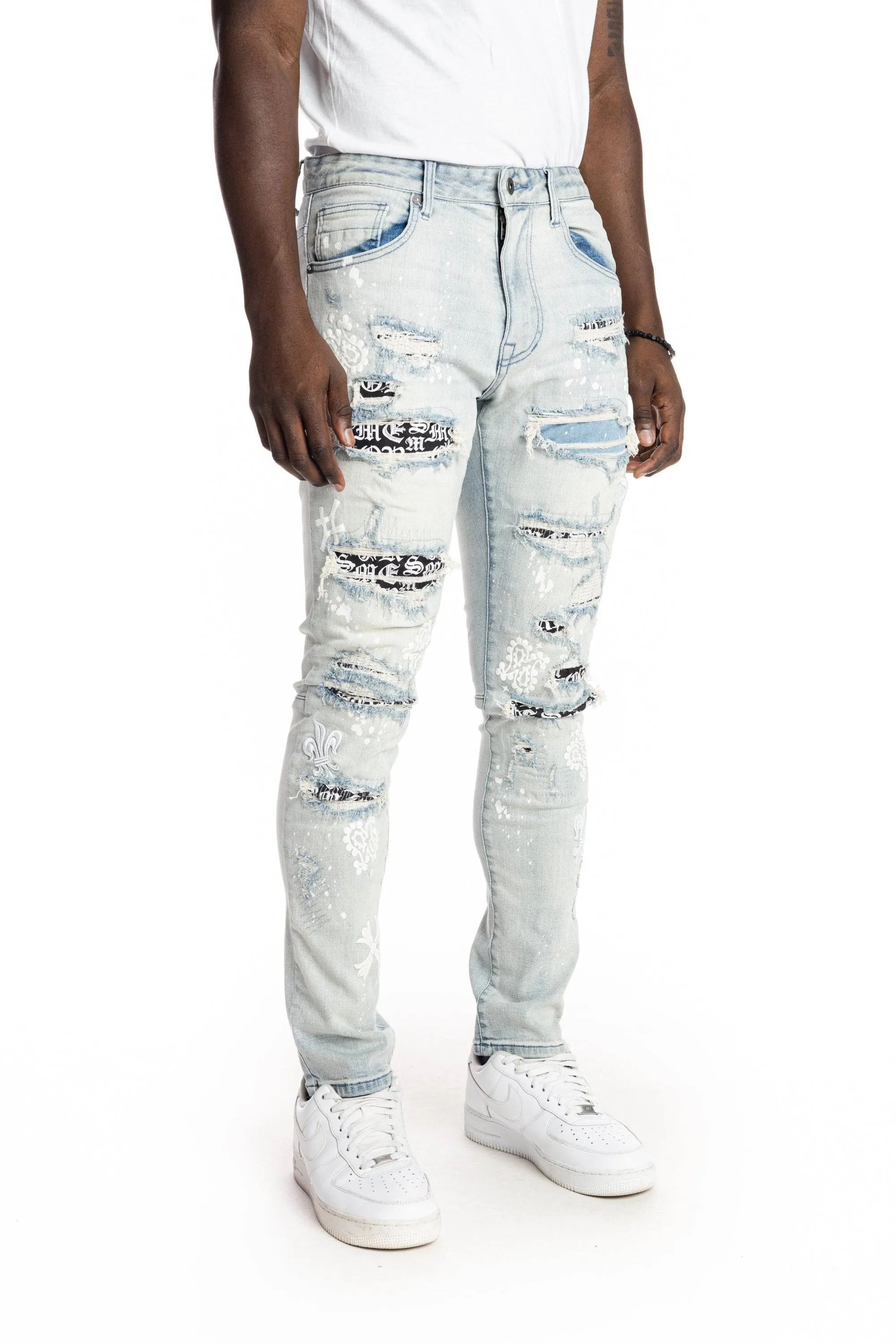 Rip And Repair Fashion Jeans - Hazy Blue