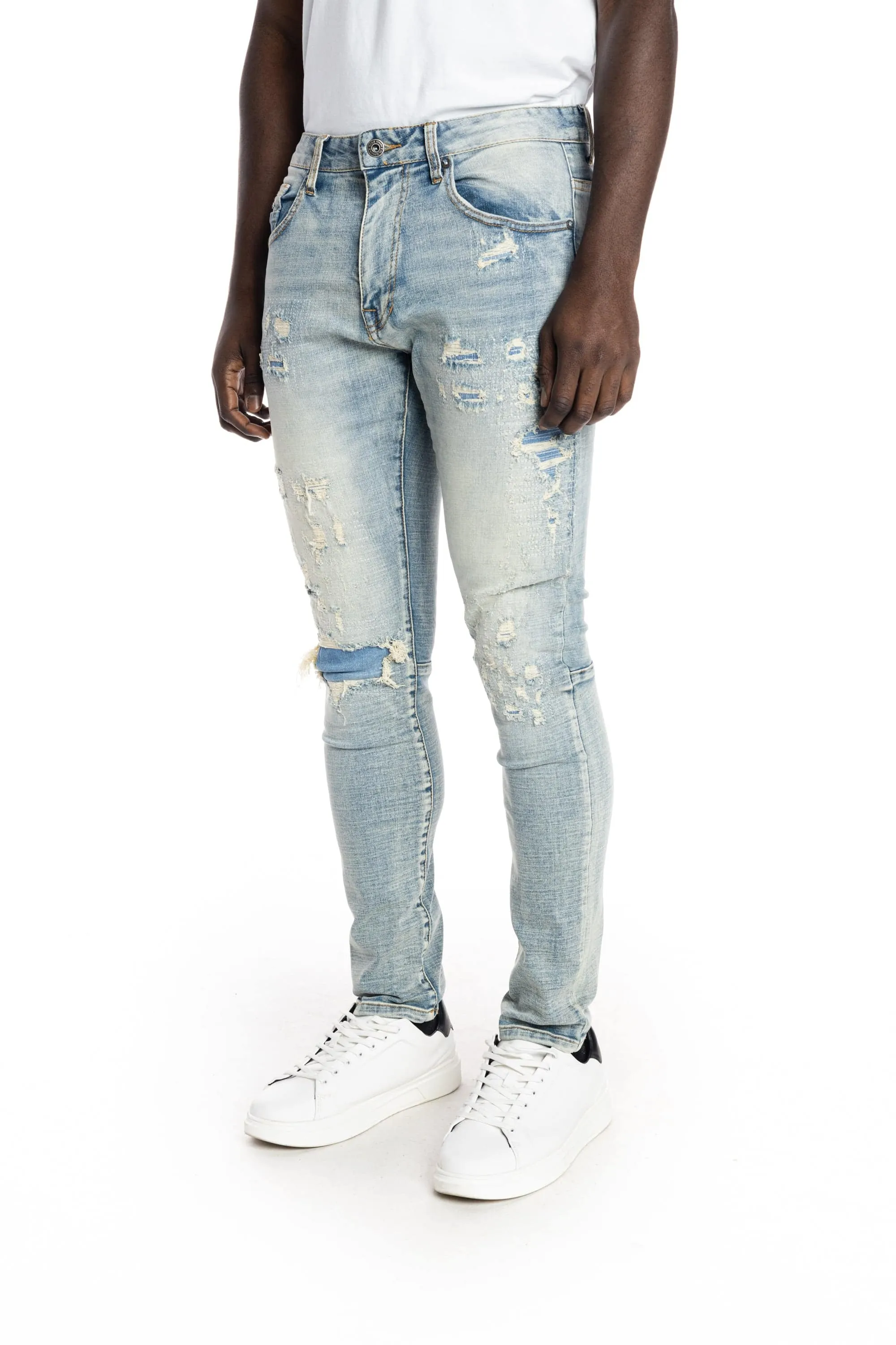 Rip And Repair Semi Basic Jeans - Bowery Blue