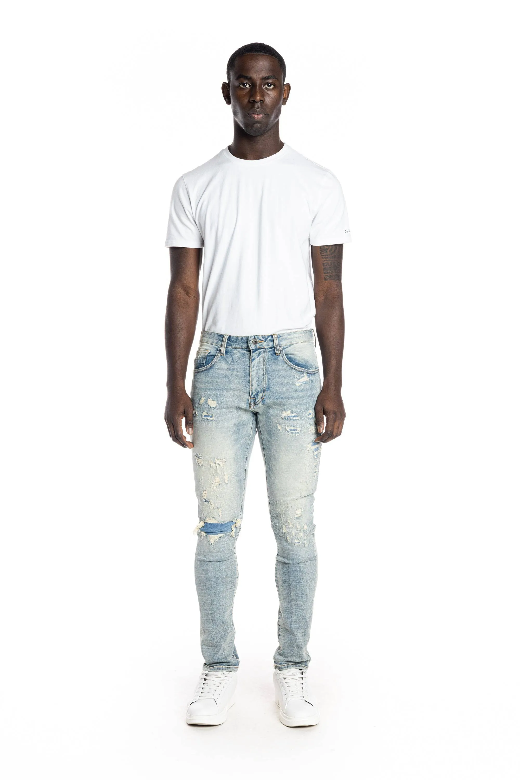 Rip And Repair Semi Basic Jeans - Bowery Blue