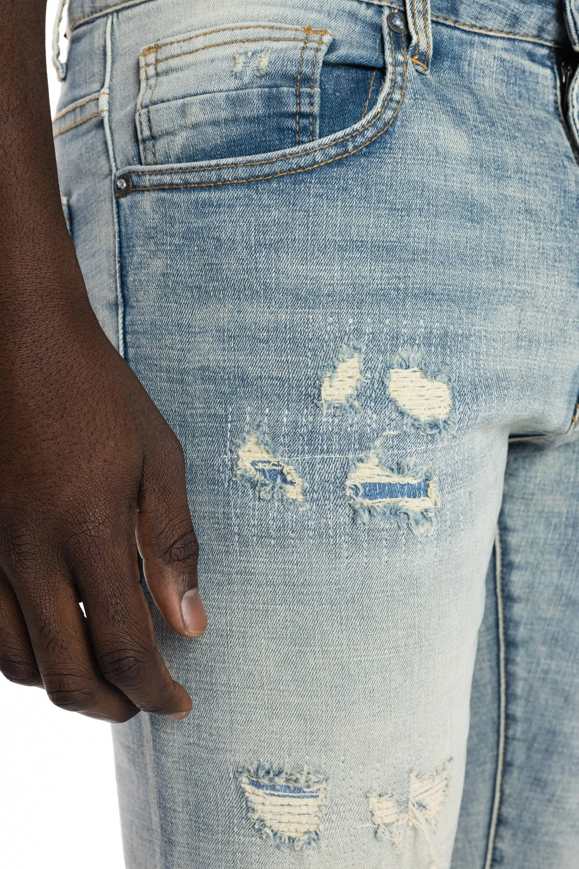 Rip And Repair Semi Basic Jeans - Bowery Blue