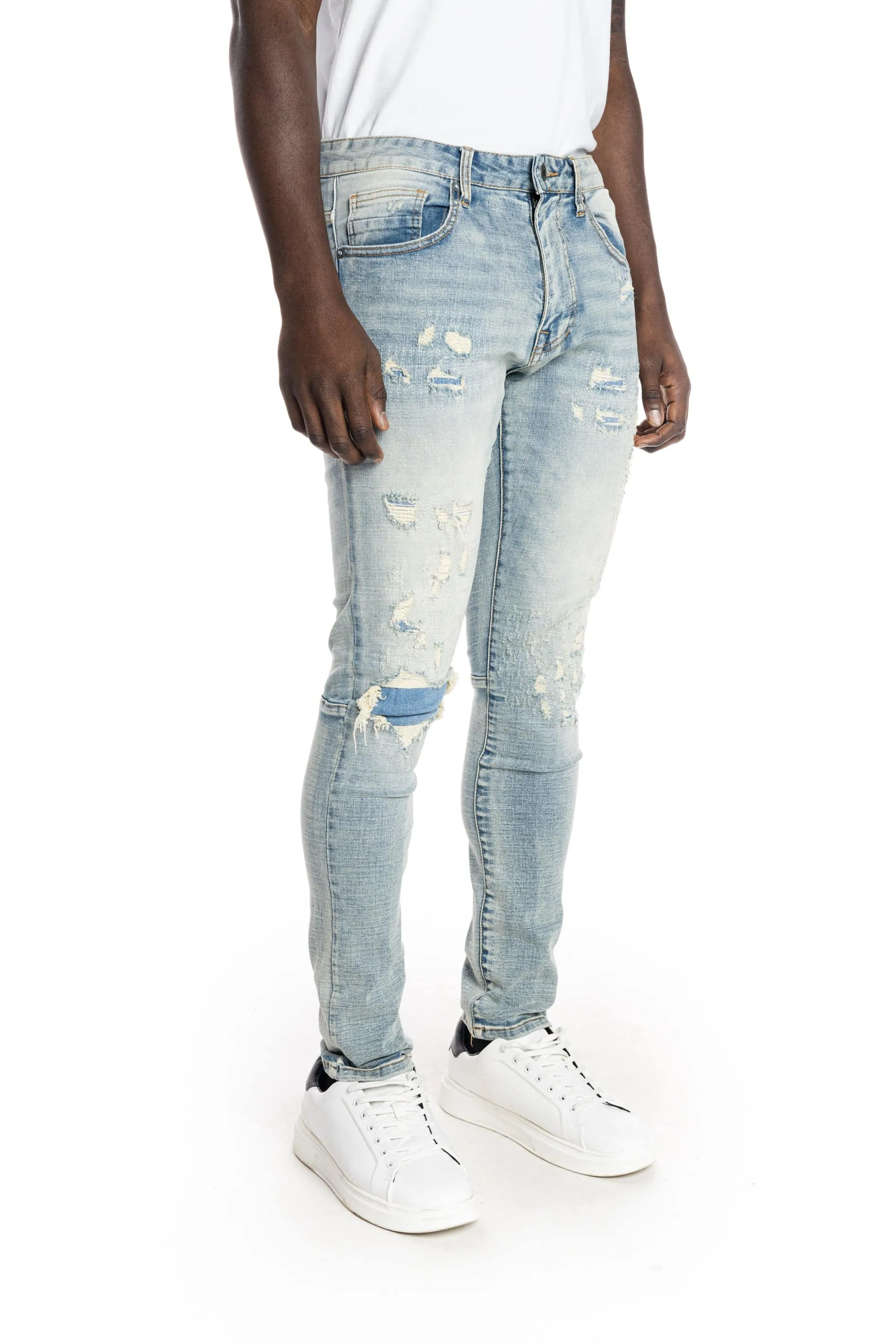 Rip And Repair Semi Basic Jeans - Bowery Blue