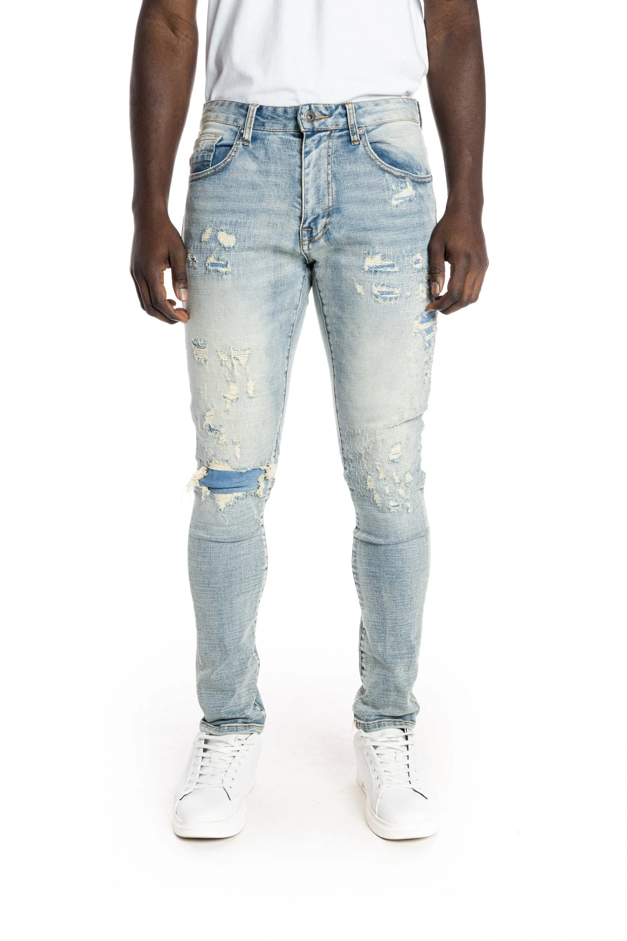 Rip And Repair Semi Basic Jeans - Bowery Blue