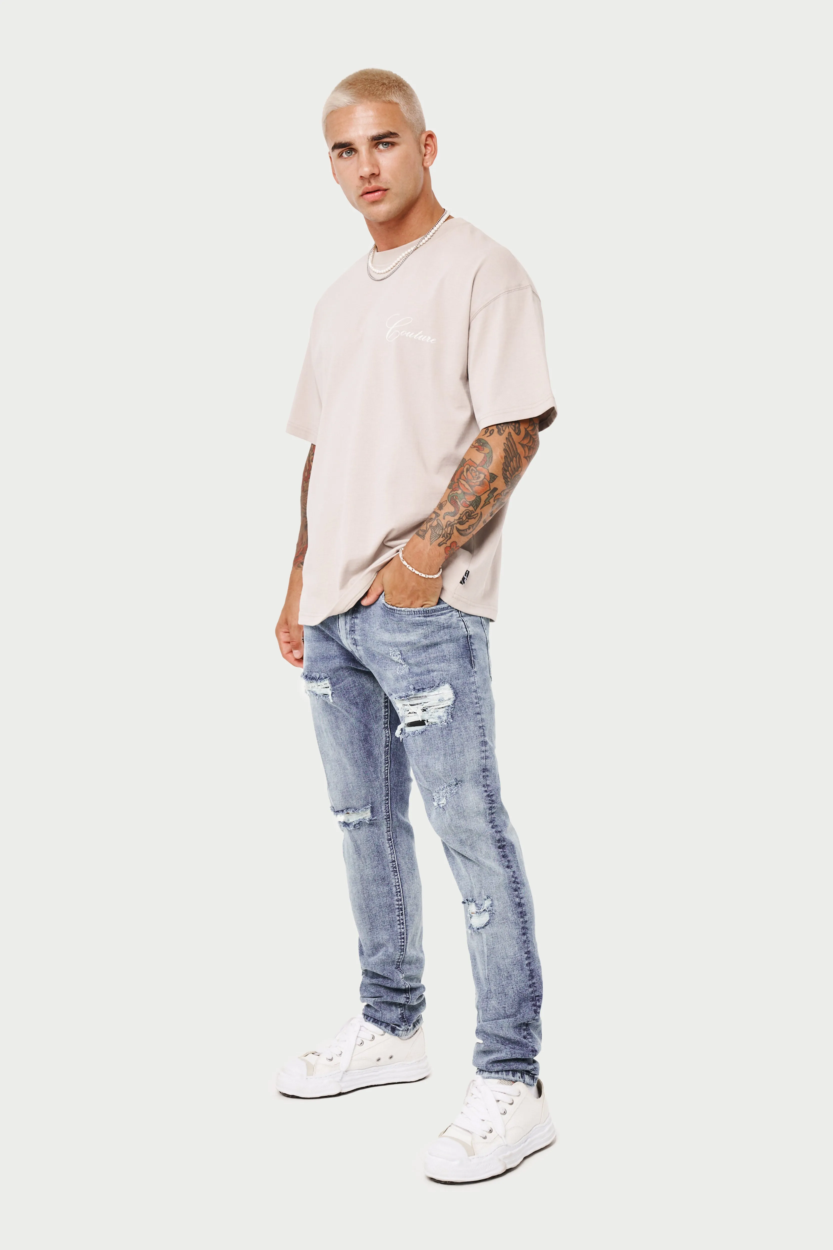 RIP AND REPAIR STACKED JEANS - BLUE WASH