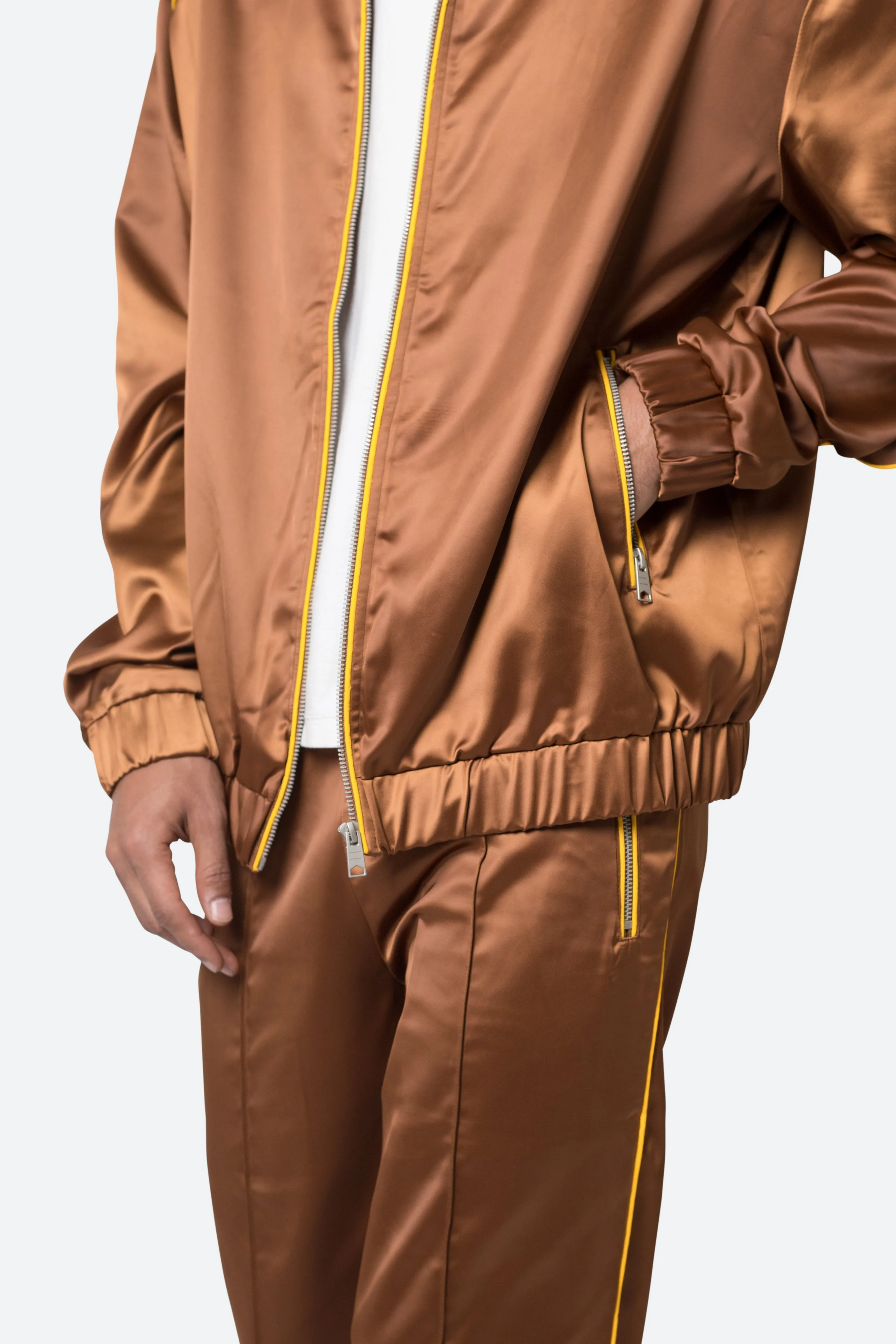 Satin Track Jacket - Brown