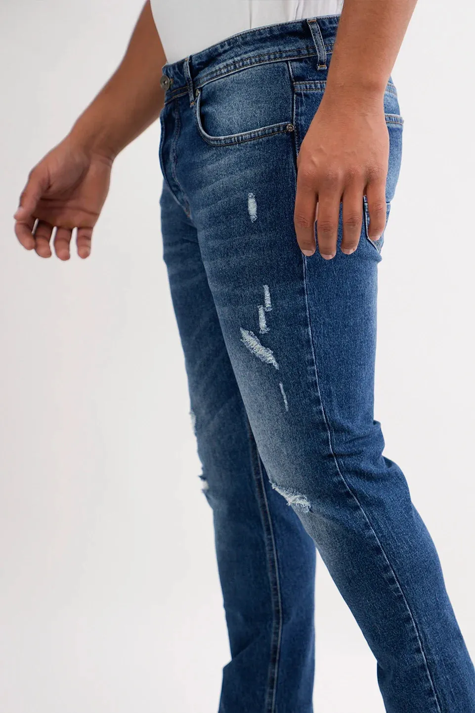 Slim Straight Blue Ripped Jeans