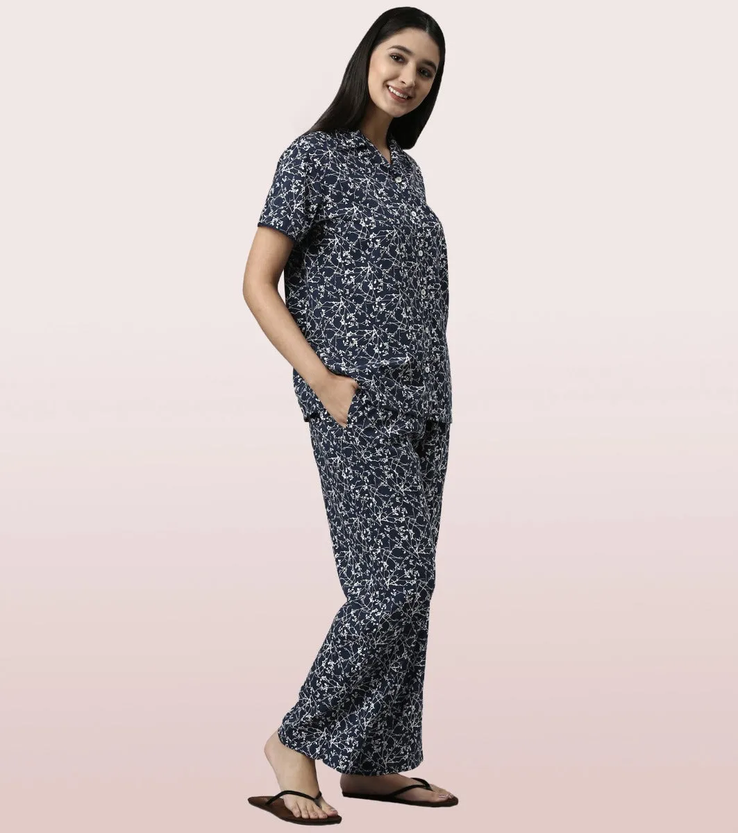 Slounge Pant Set | Modal Woven Printed Shirt And Pant Set