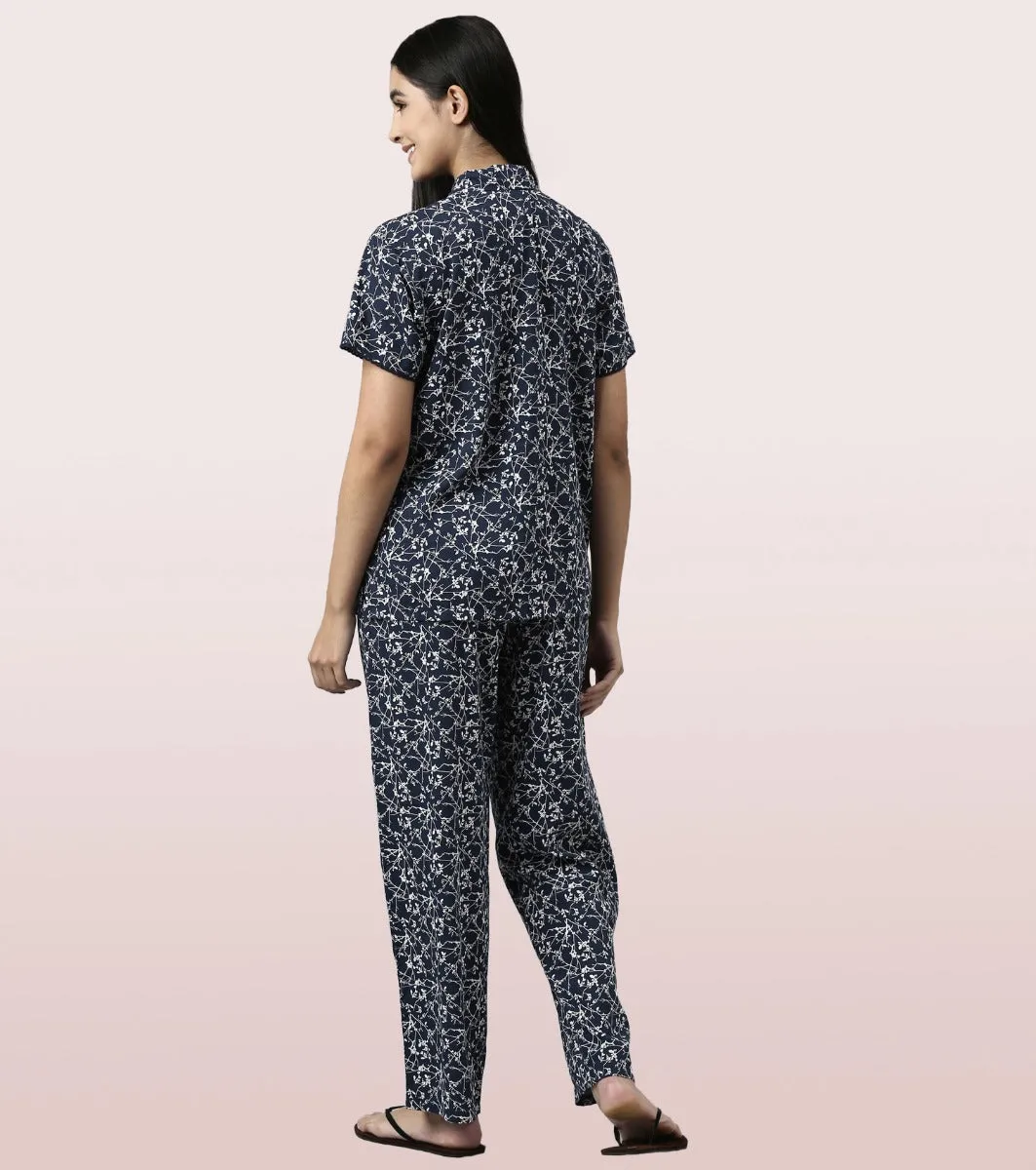 Slounge Pant Set | Modal Woven Printed Shirt And Pant Set