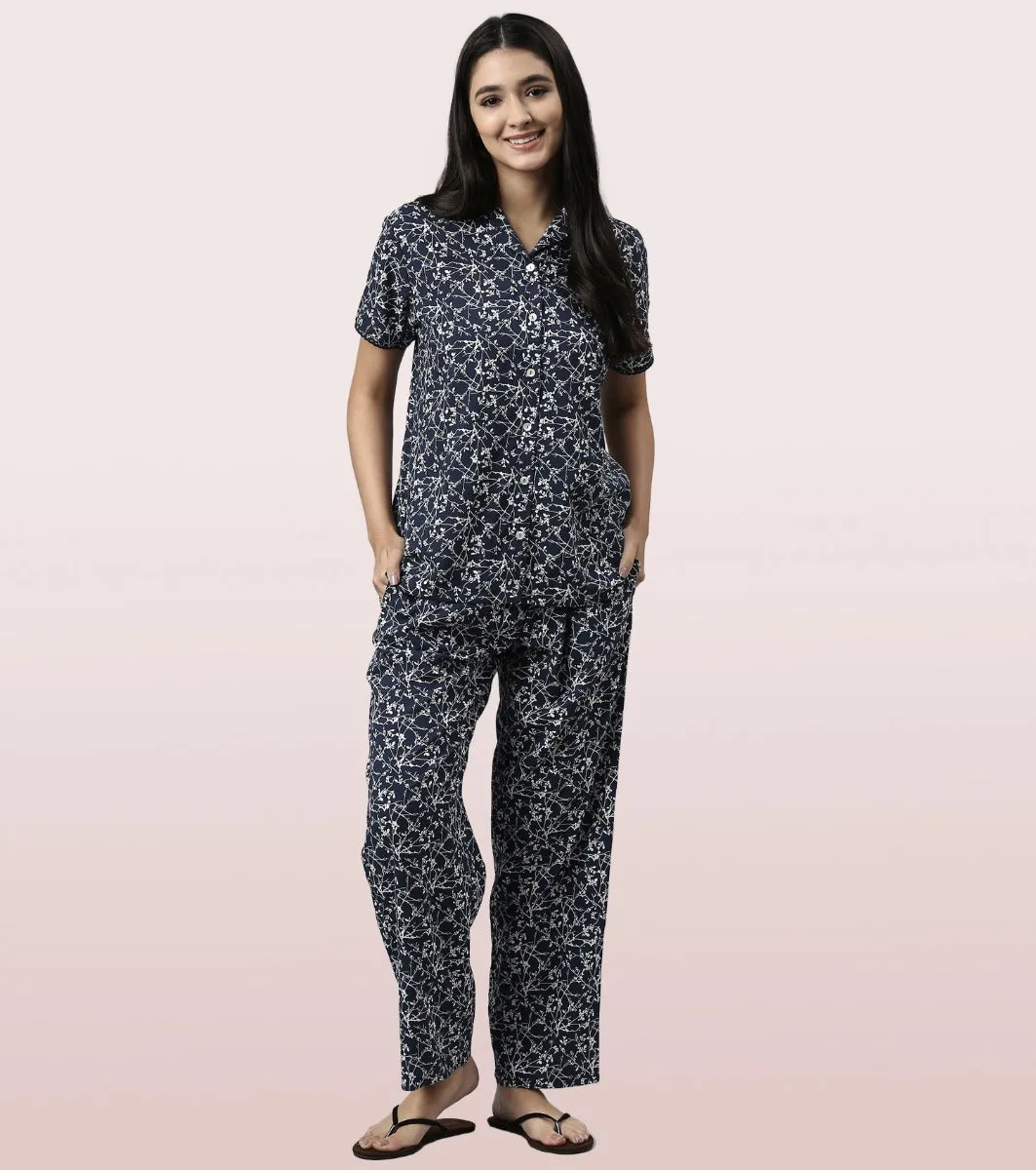 Slounge Pant Set | Modal Woven Printed Shirt And Pant Set