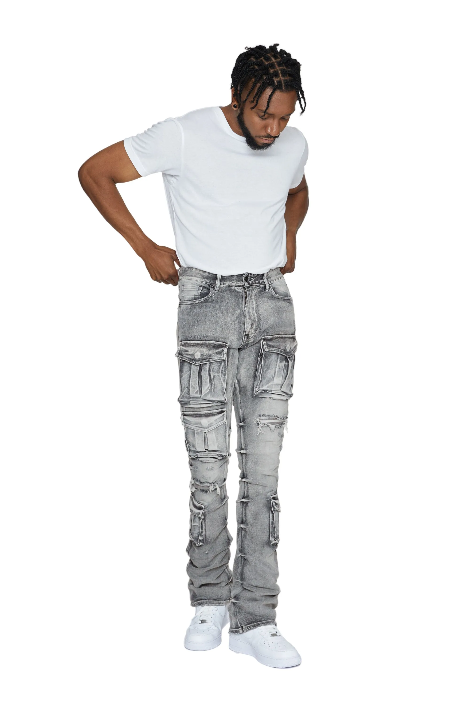 Stacked Utility Denim Jeans - Union Grey