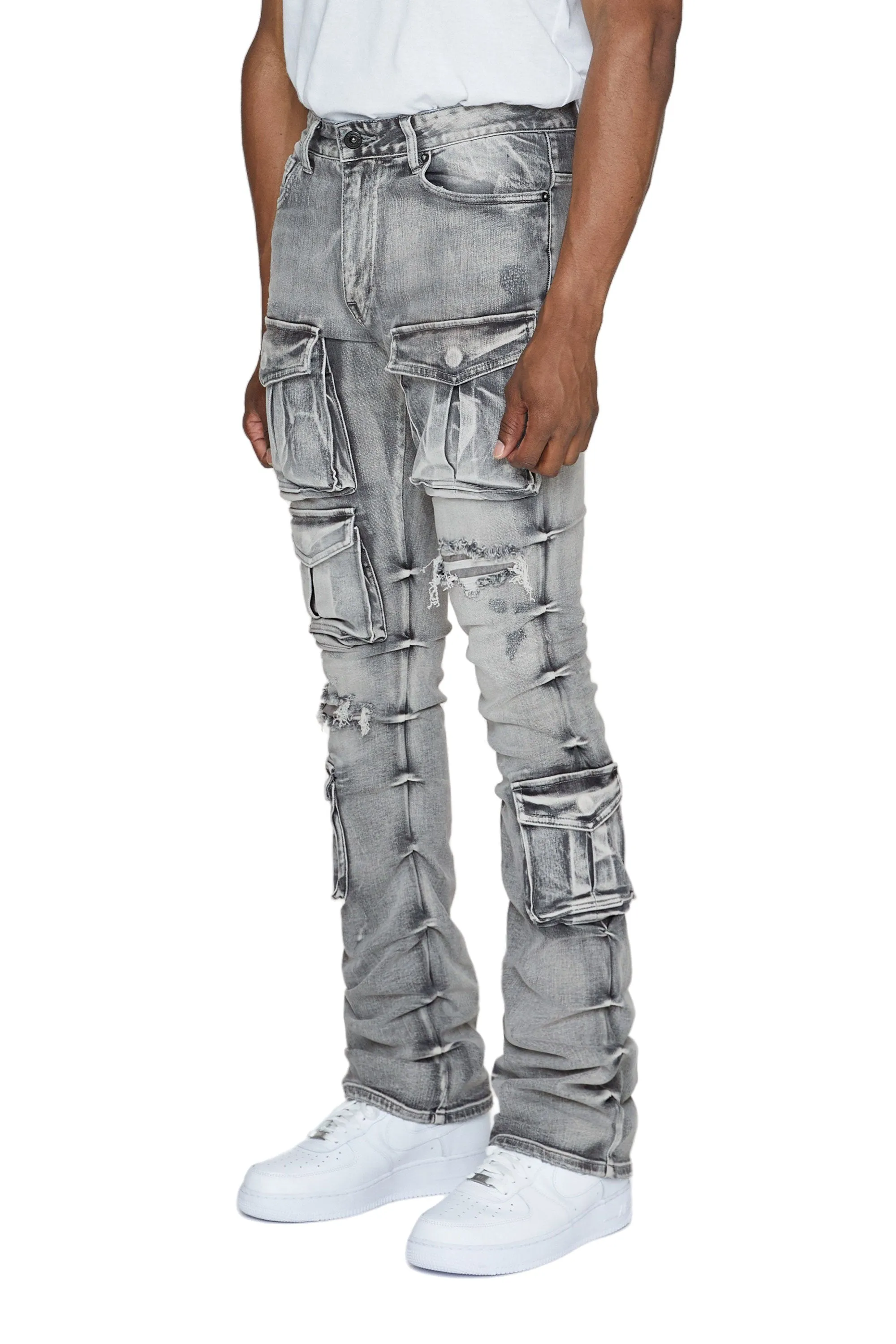 Stacked Utility Denim Jeans - Union Grey