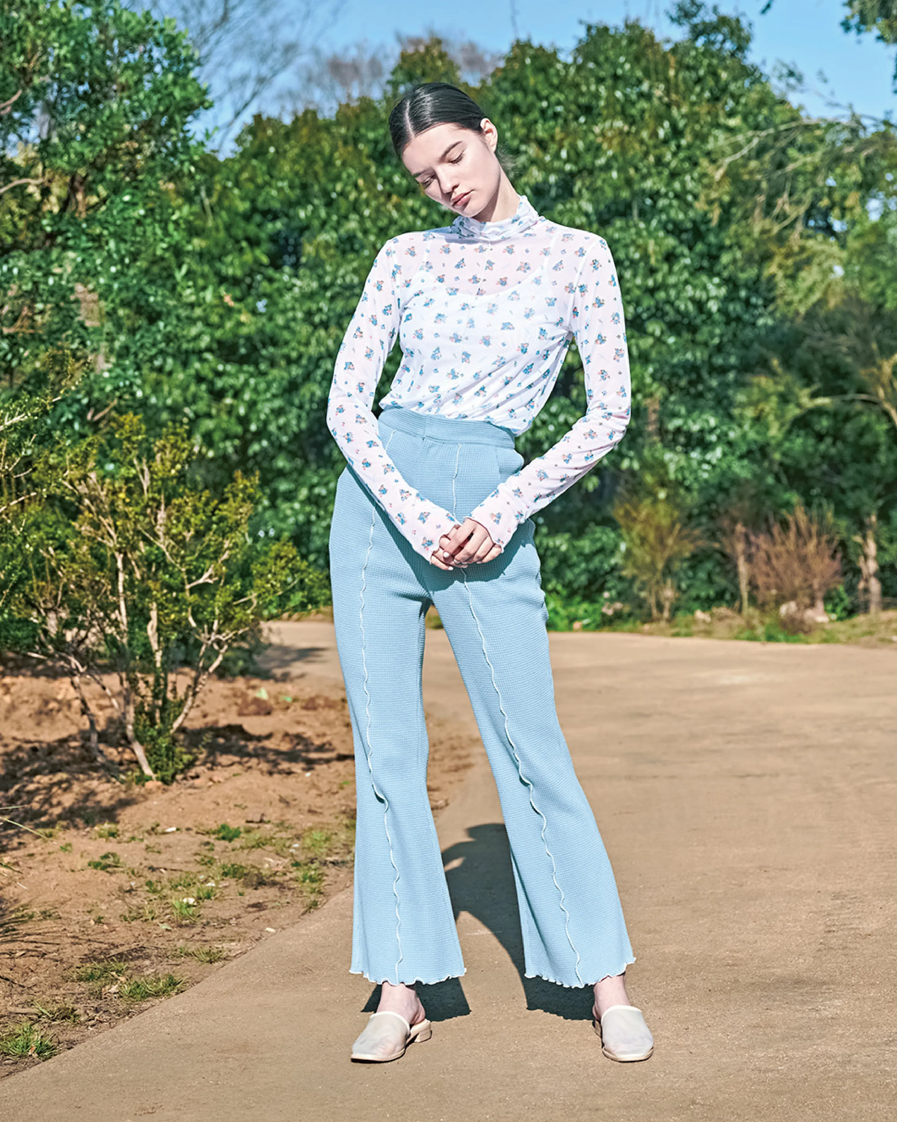 Waffle flare pants (Blue)