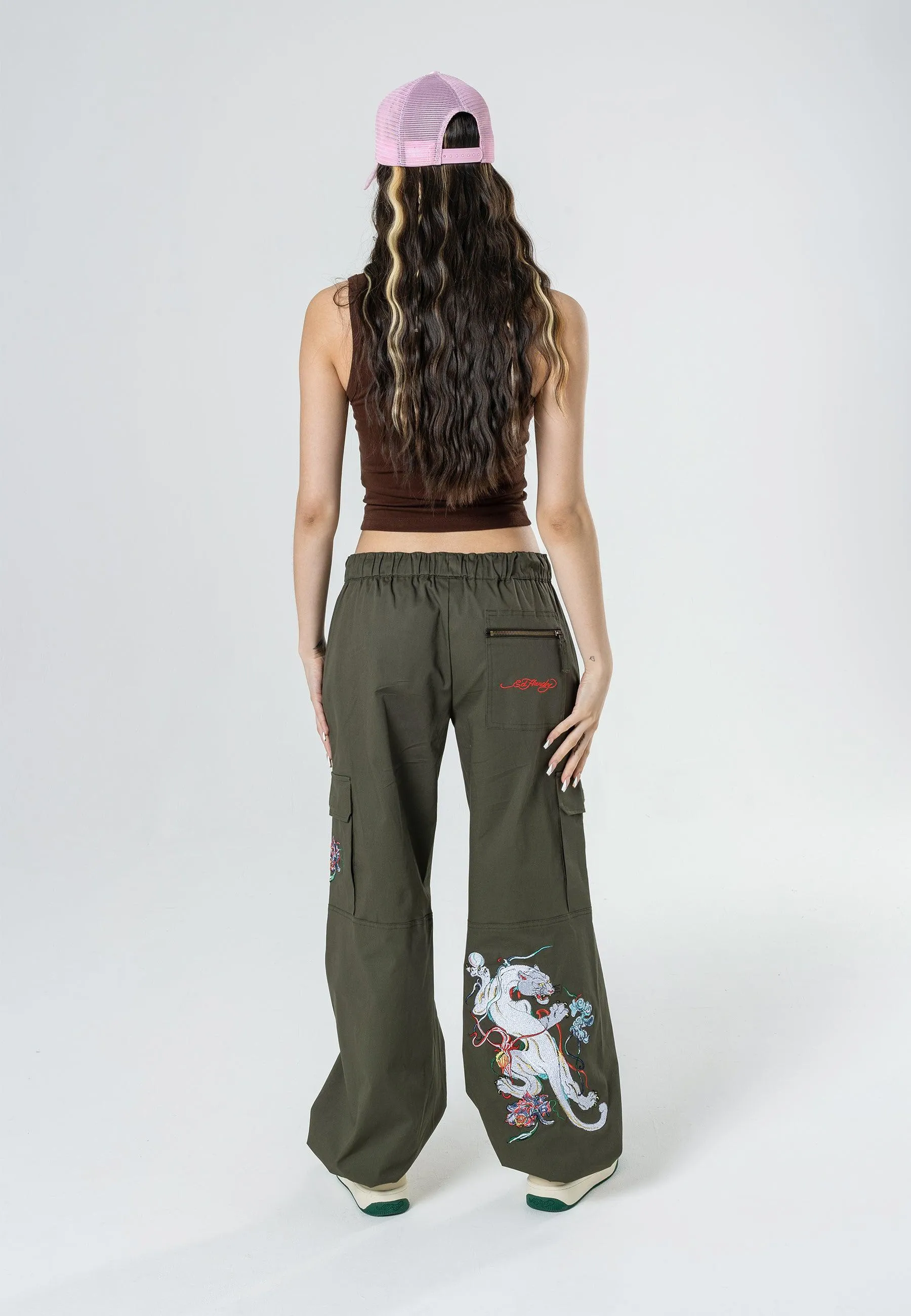 Womens Mystic Panther Cargo Pants Trousers - Olive