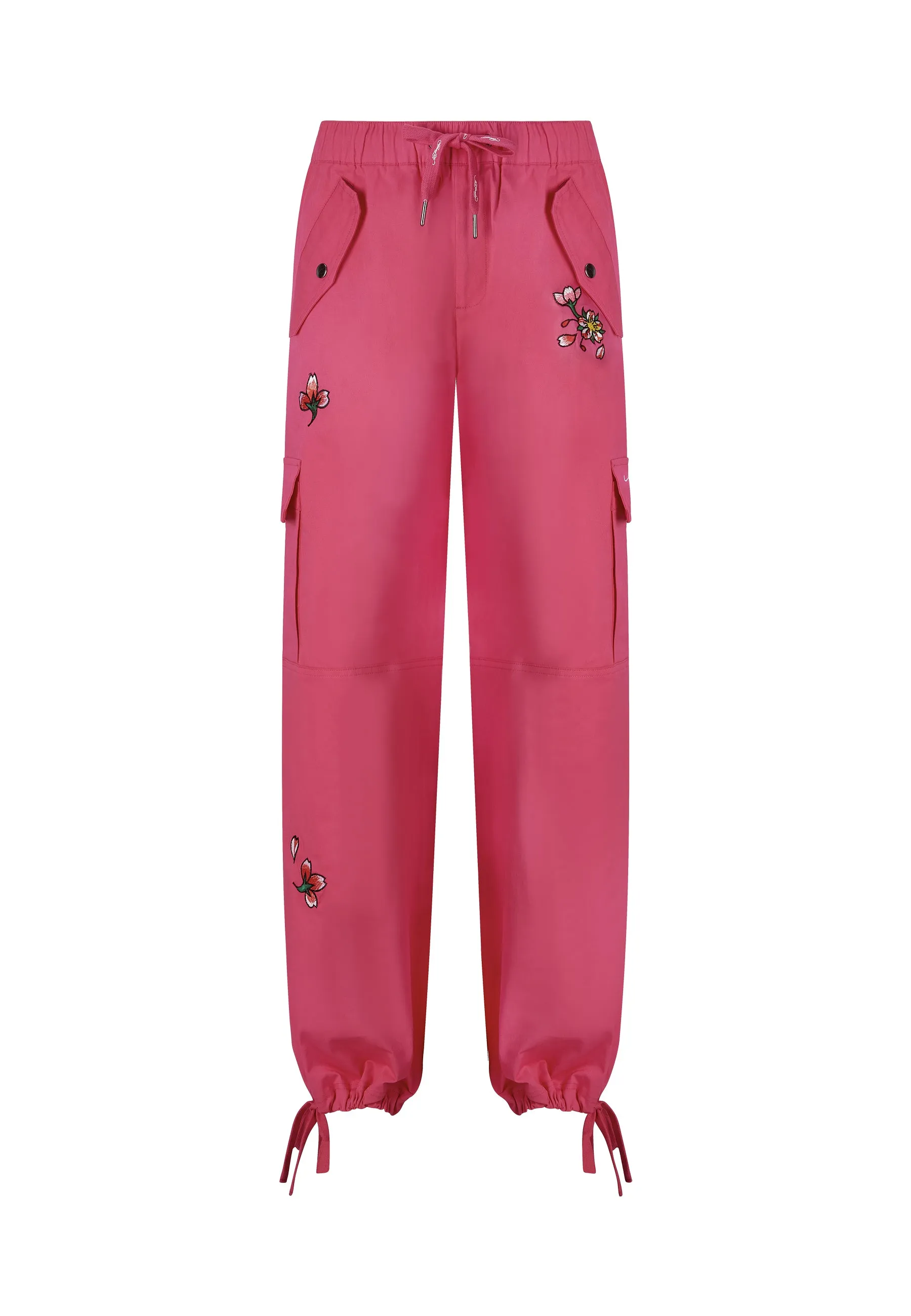 Womens Skull Blossom Cargo Pants Trousers - Pink